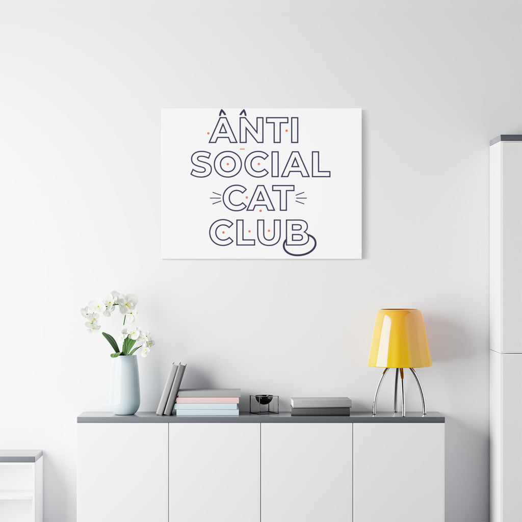 Anti Social Cat Club Canvas | Outline-Only Typography, Hollow Letter Art