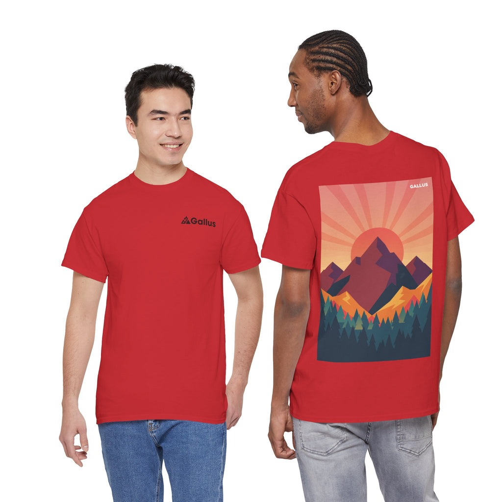 Mountain Sunset Graphic Tee — Vintage Nature Poster Back Print