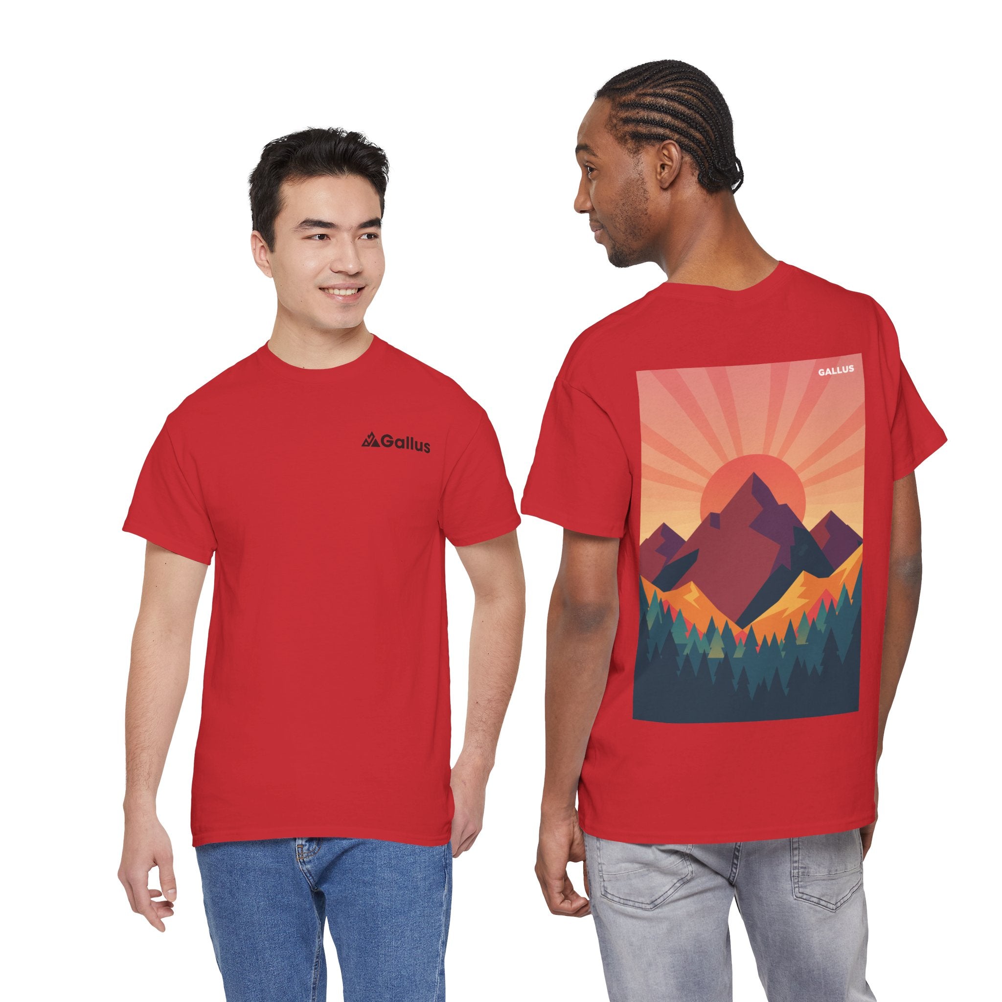 Mountain Sunset Graphic Tee — Vintage Nature Poster Back Print