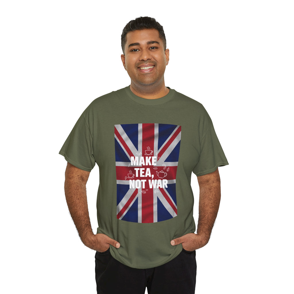 Make Tea, Not War T-Shirt — British Flag Peace Tea Tee