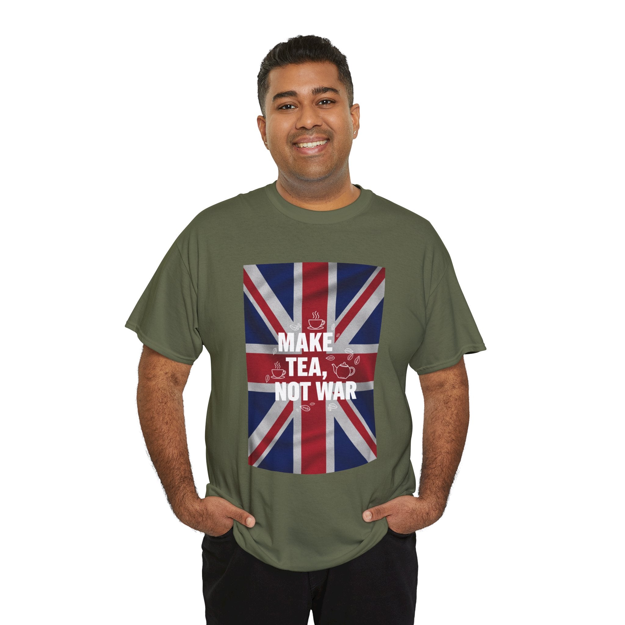 Make Tea, Not War T-Shirt — British Flag Peace Tea Tee