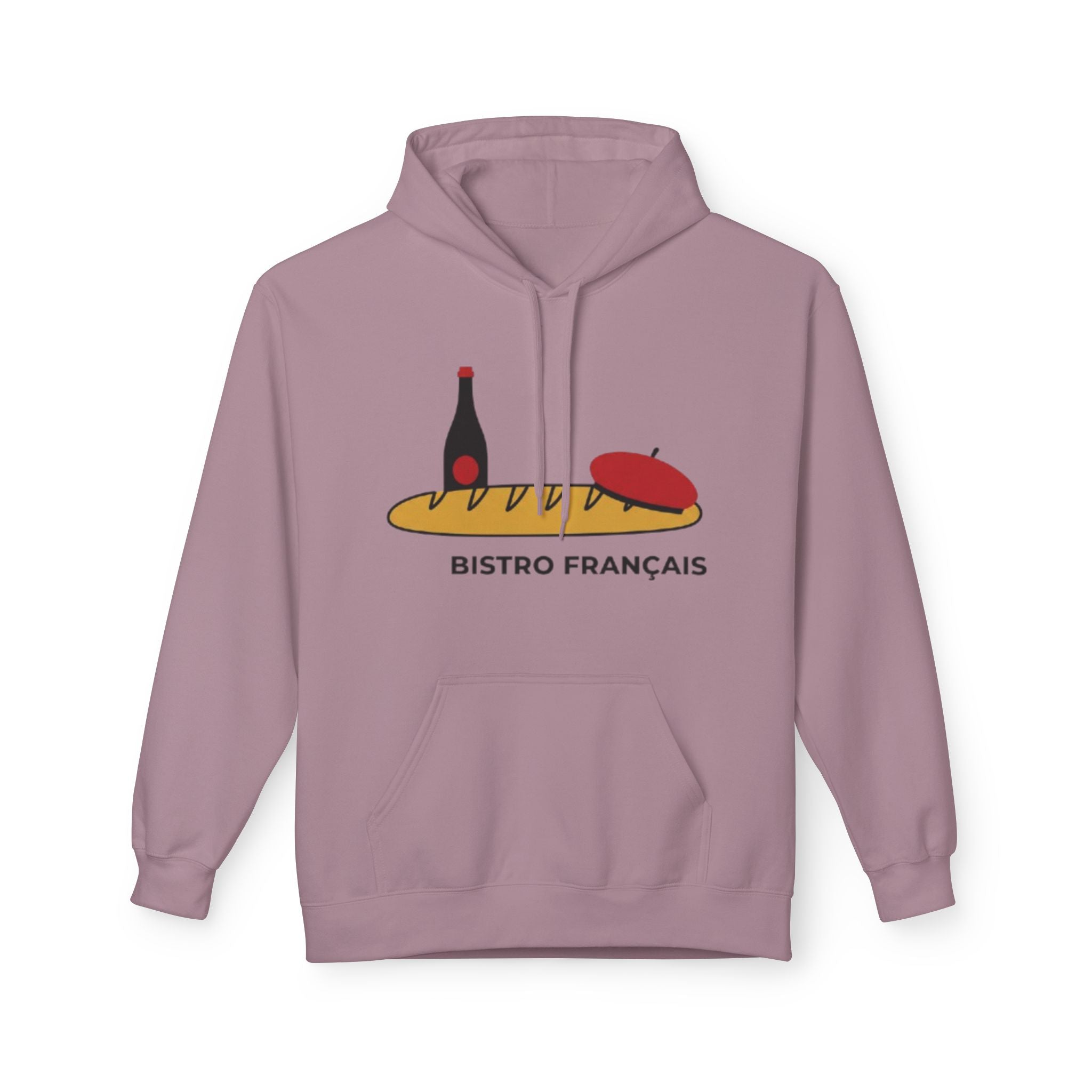 Bistro Français Hoodie — French Bistro Bread, Wine & Beret Graphic