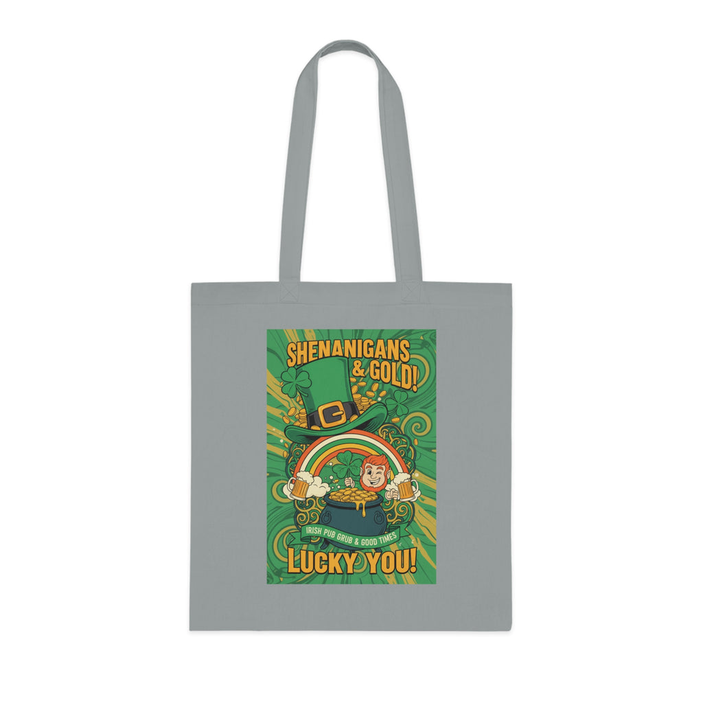 St. Patrick’s Day Tote Bag — “Shenanigans & Gold! Lucky You!” Cotton Grocery Tote