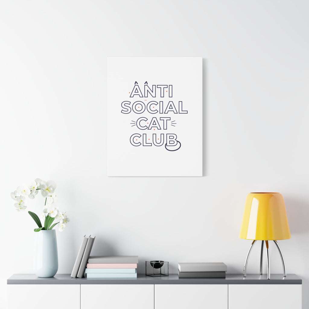 Anti Social Cat Club Canvas | Outline-Only Typography, Hollow Letter Art