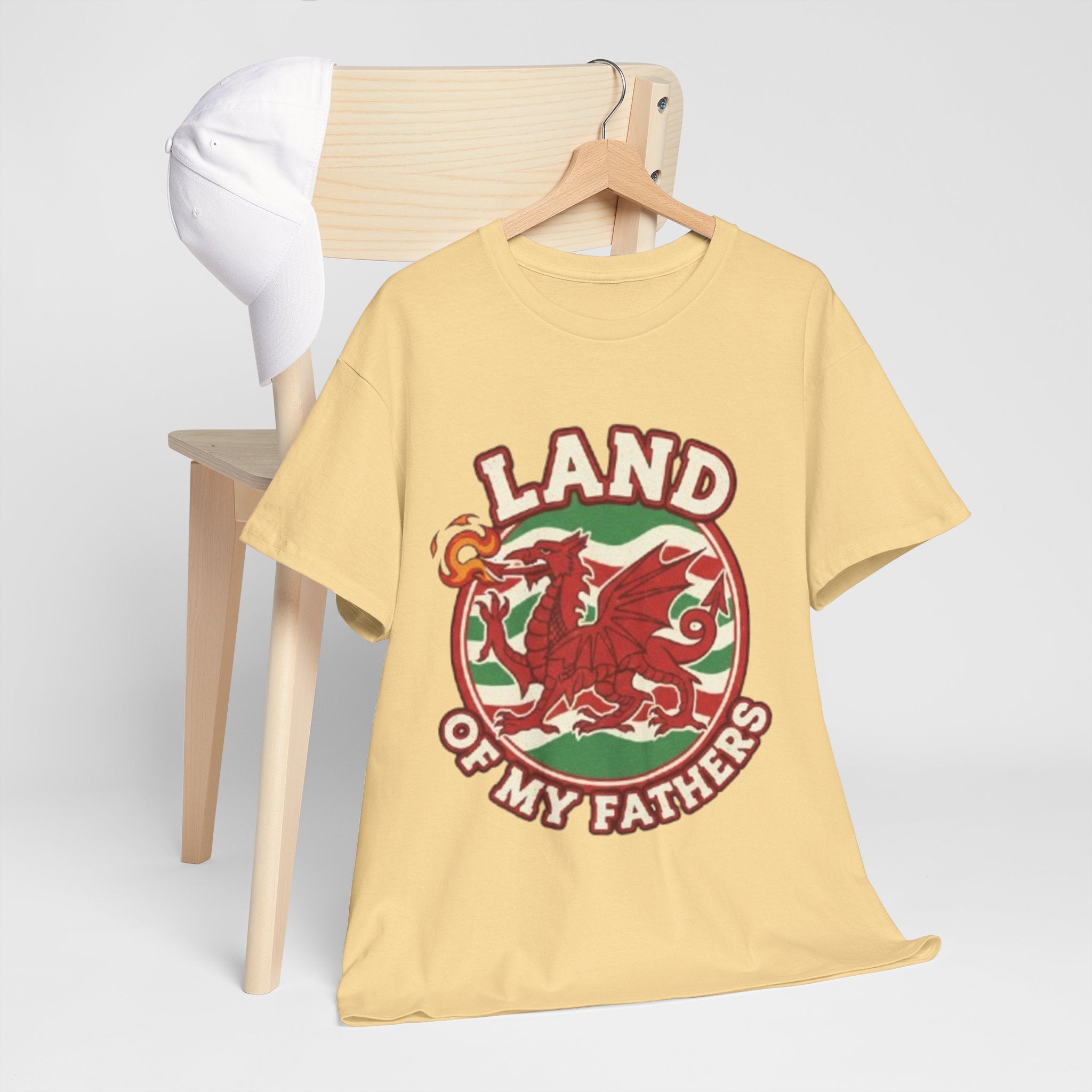 Land of My Fathers T‑Shirt — Welsh Dragon Vintage Crest Tee