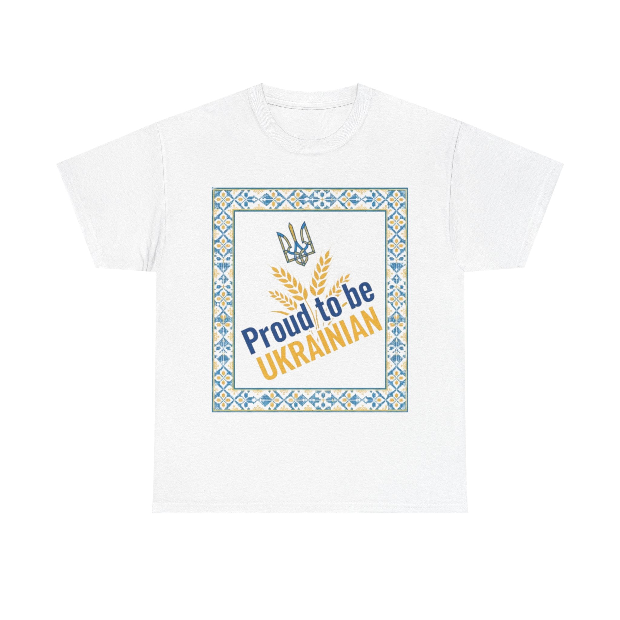 Proud to Be Ukrainian T-Shirt — Ukrainian Pride Tee with Tryzub & Wheat Design
