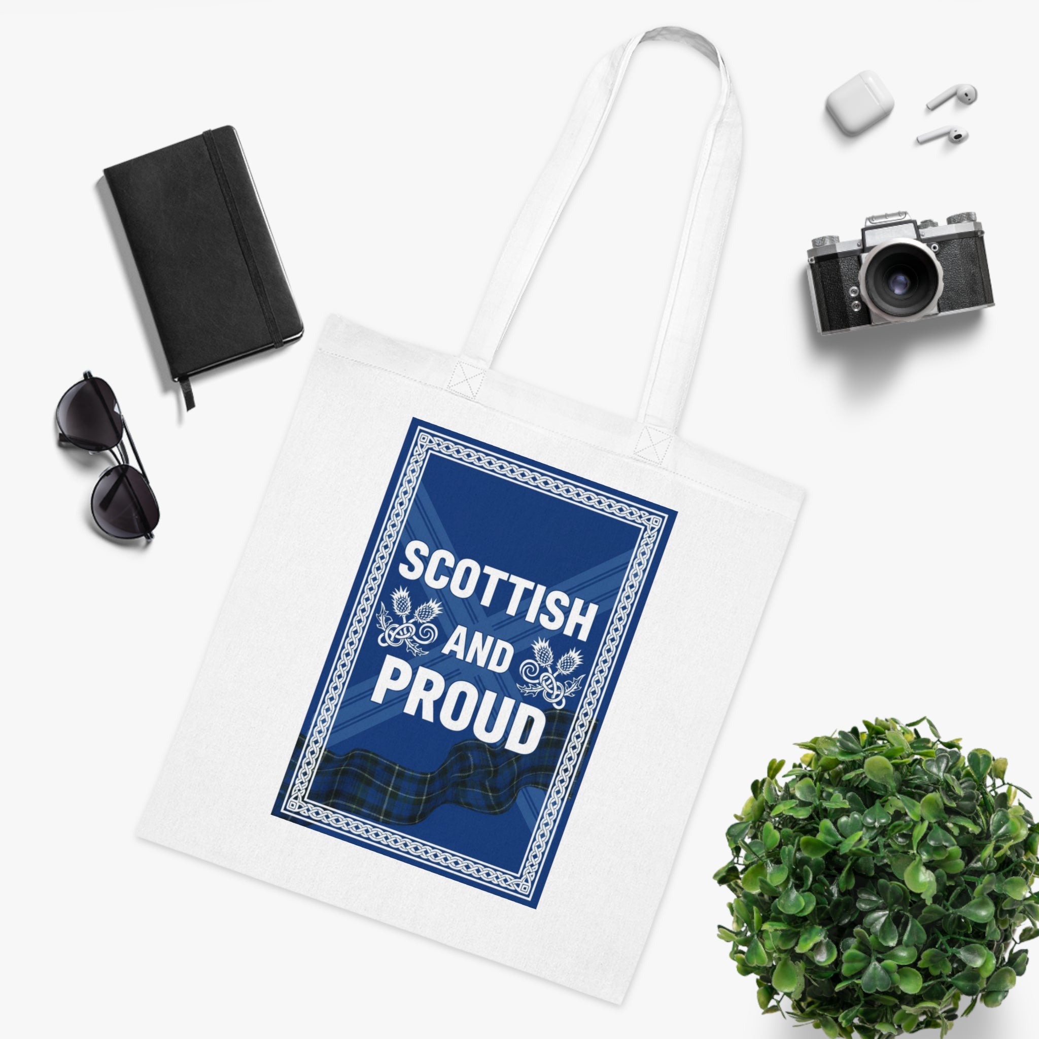 Scottish and Proud Cotton Tote – Blue Tartan Reusable Bag