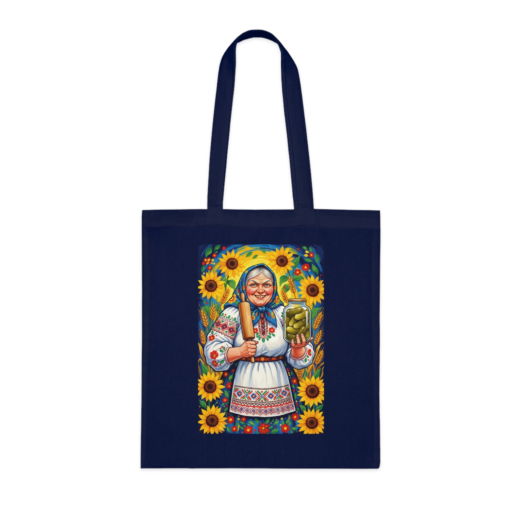 Sunflower Baba Tote - Ukrainian Folk Art Cotton Tote Bag