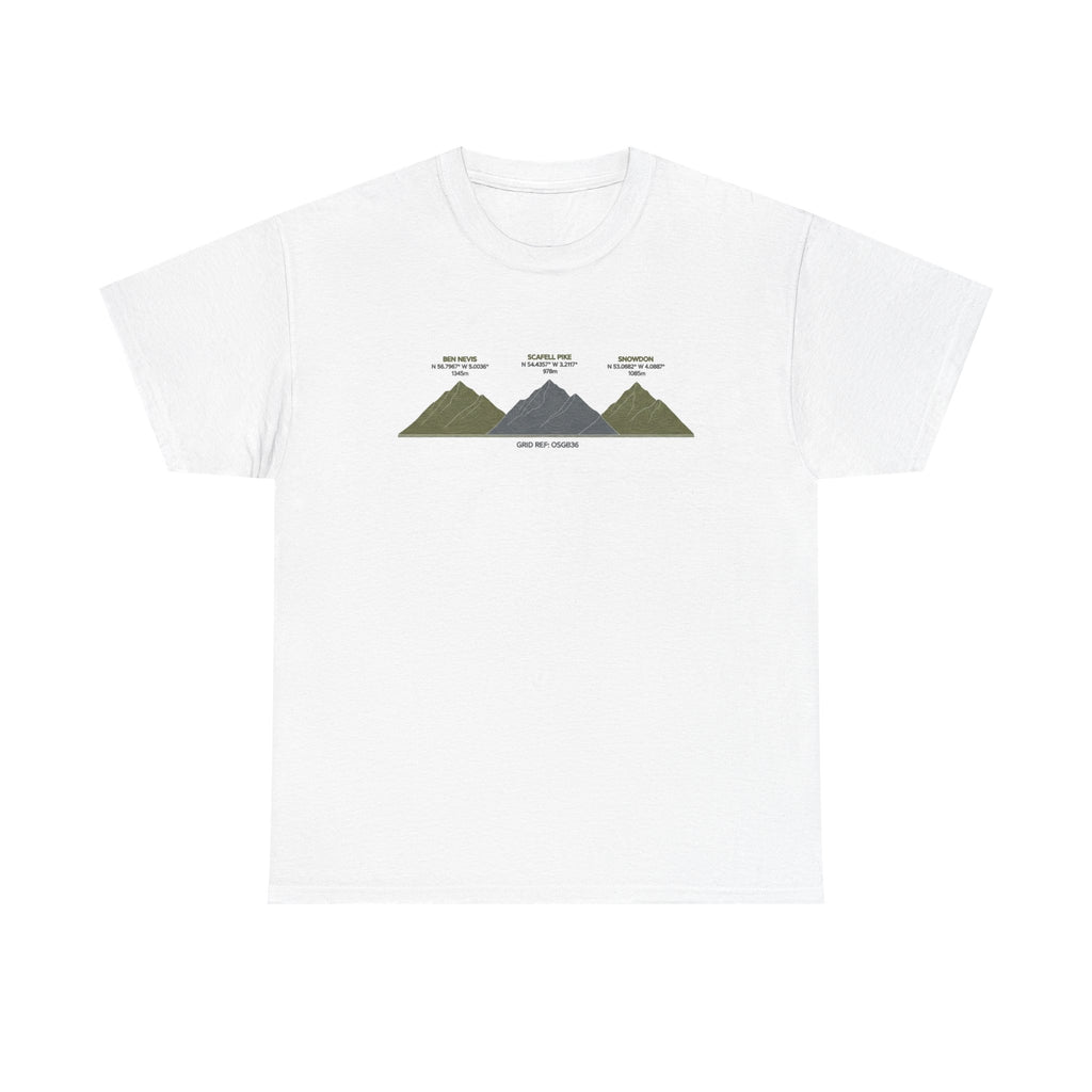 Three Peaks Challenge Graphic T-Shirt — Retro UK Mountain Hiking Tee