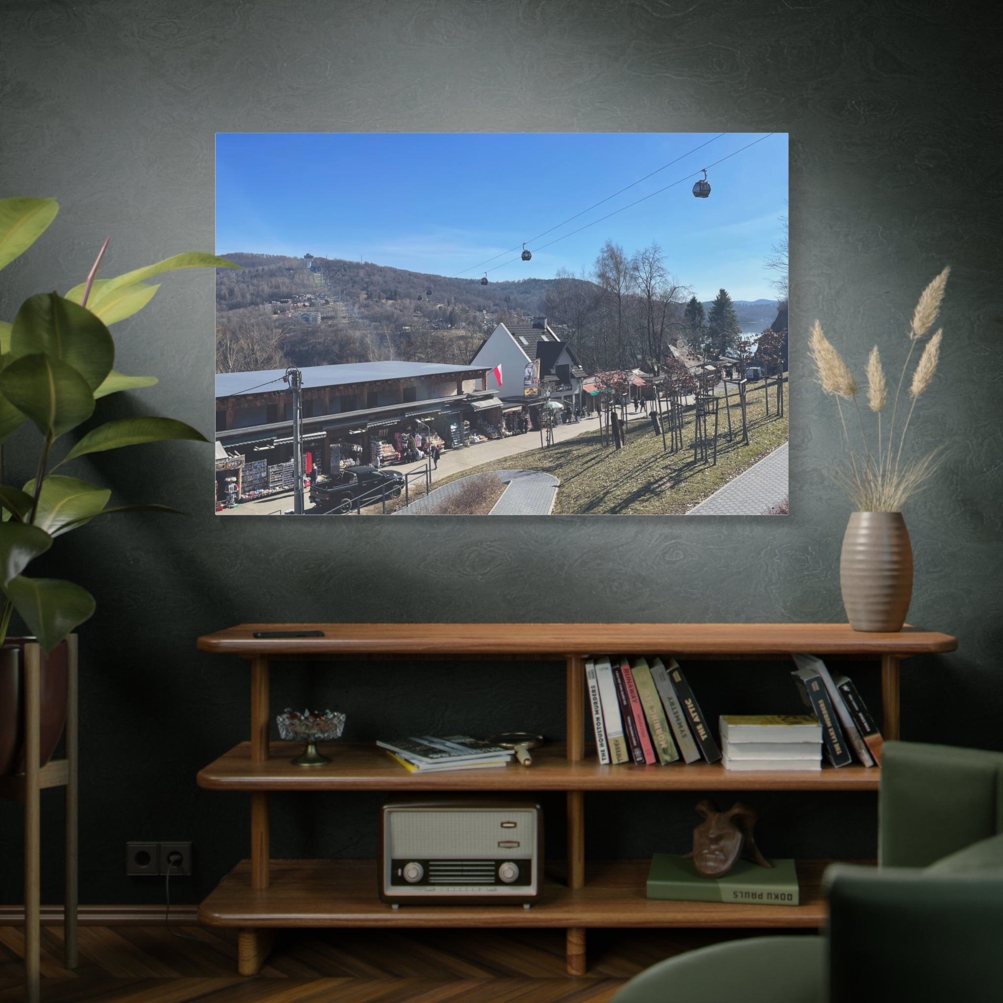 Resort Gondola Matte Canvas Wall Art — Mountain Village Landscape Print