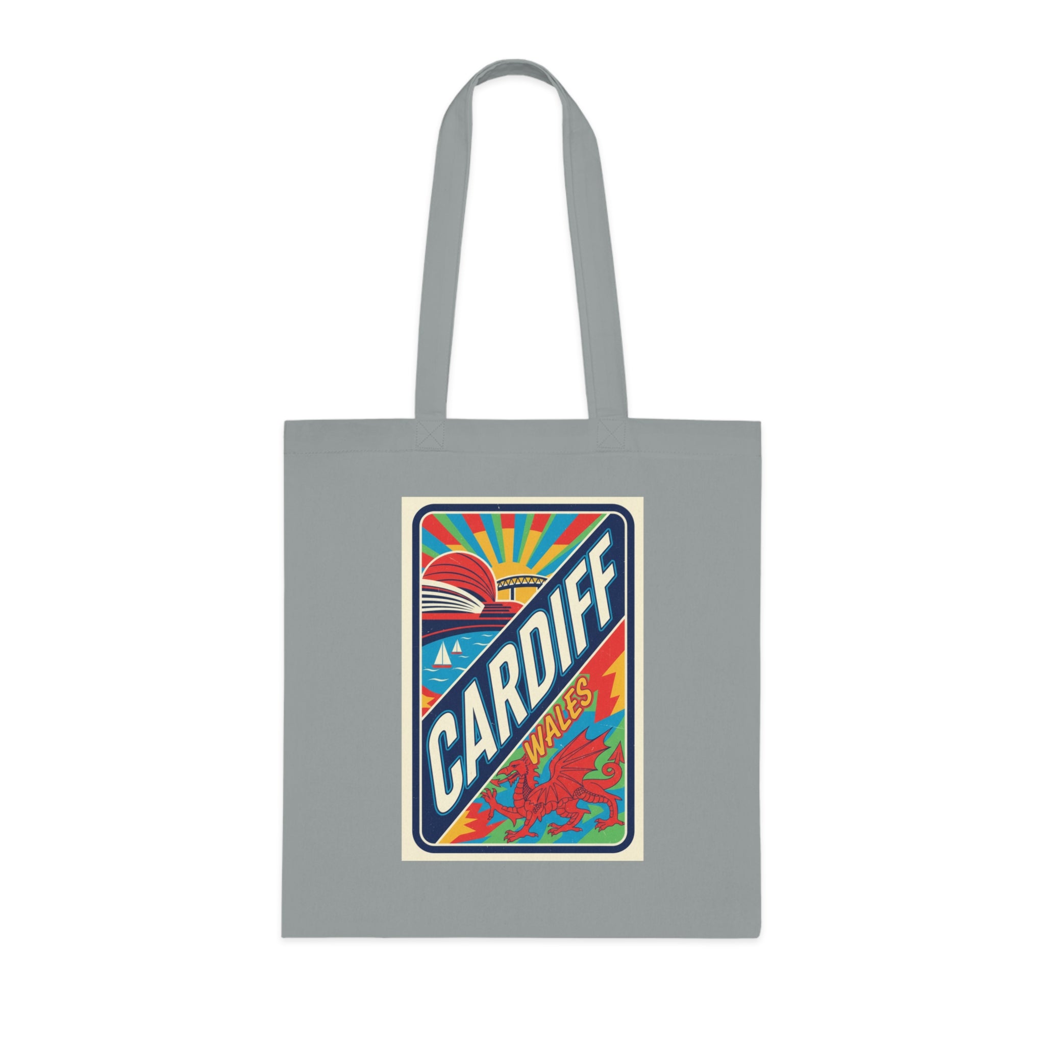 Cardiff Wales Retro Sunrise Cotton Tote