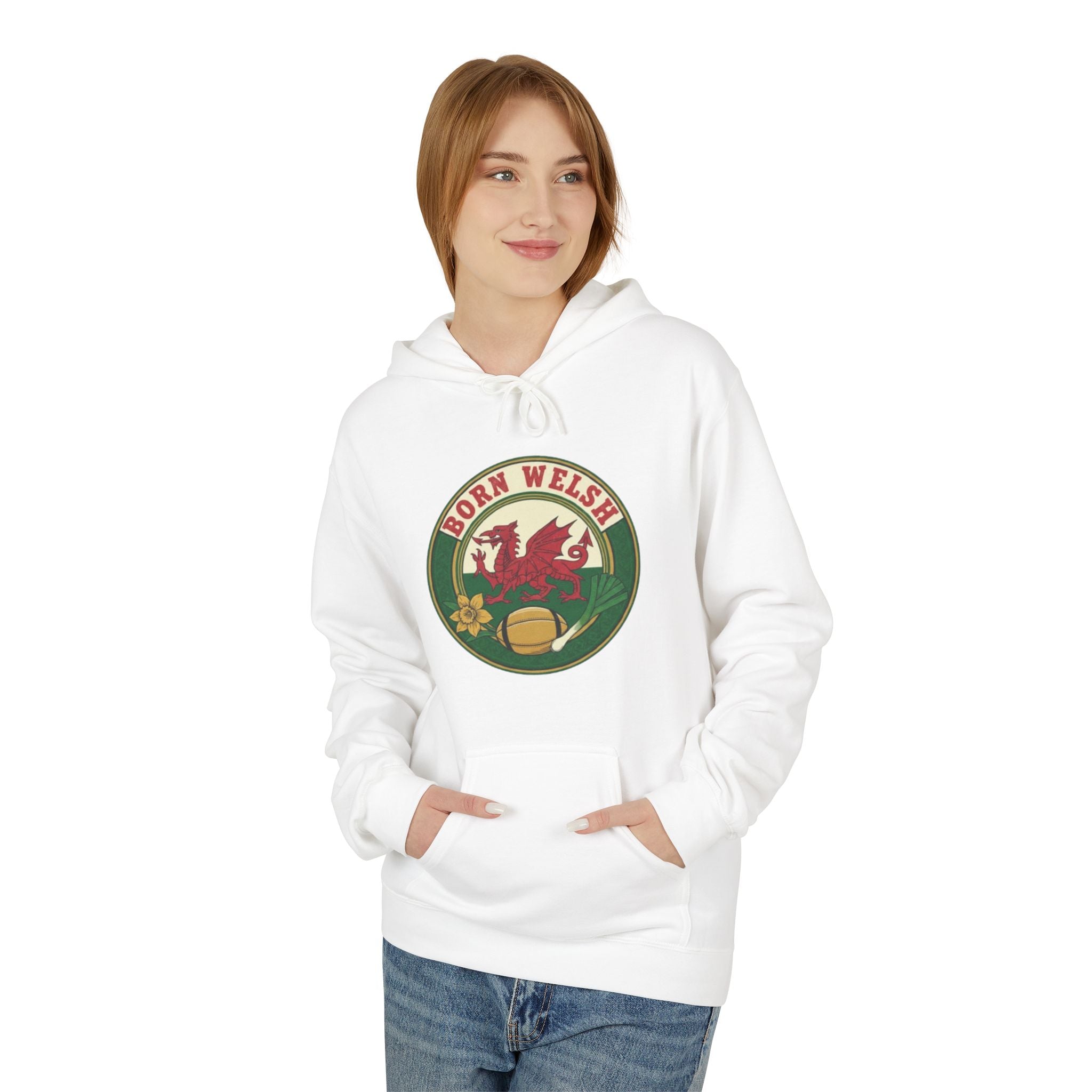 Born Welsh Hoodie — Vintage Welsh Dragon Rugby Crest Pullover