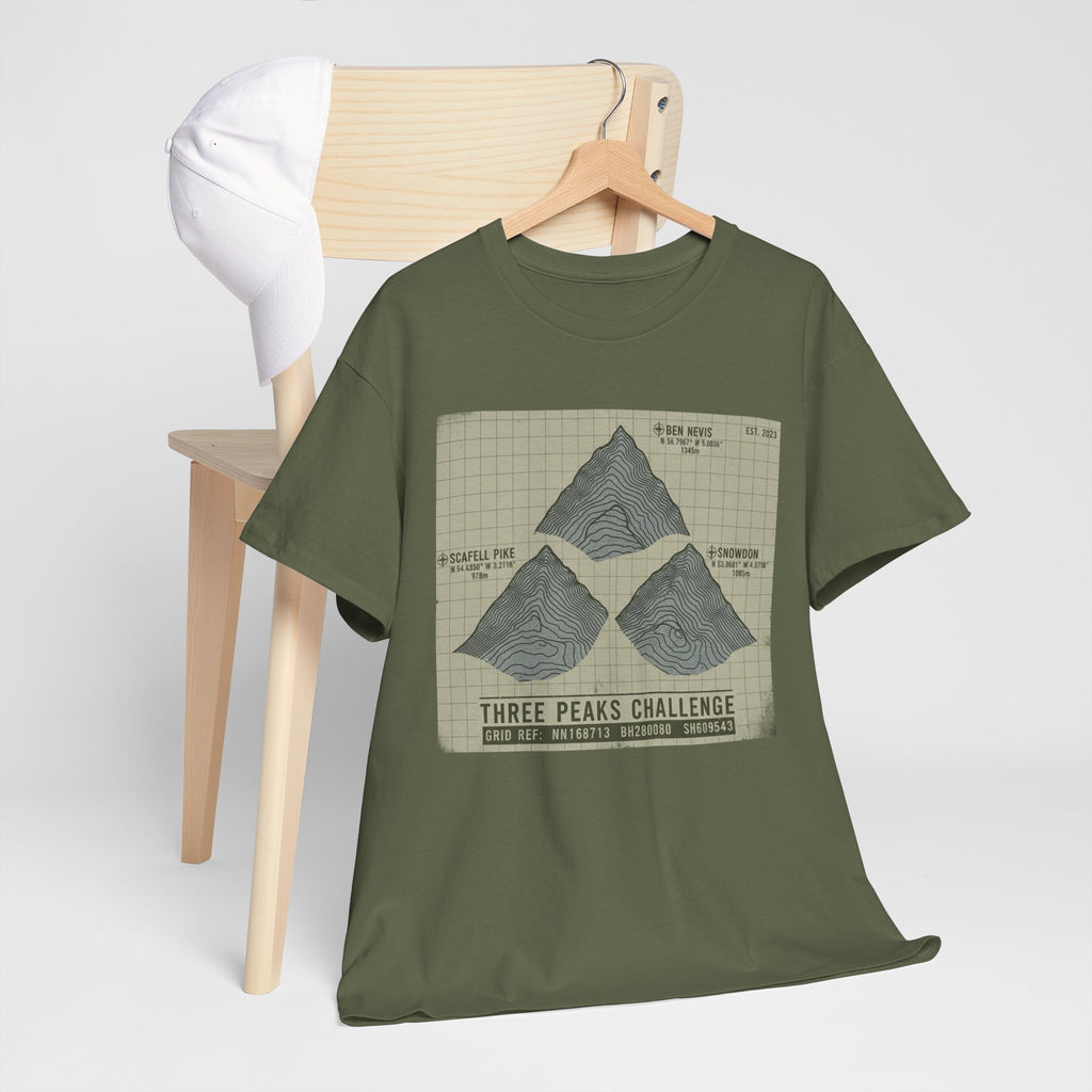 Three Peaks Challenge Graphic T-Shirt — Retro UK Mountain Summit Tee