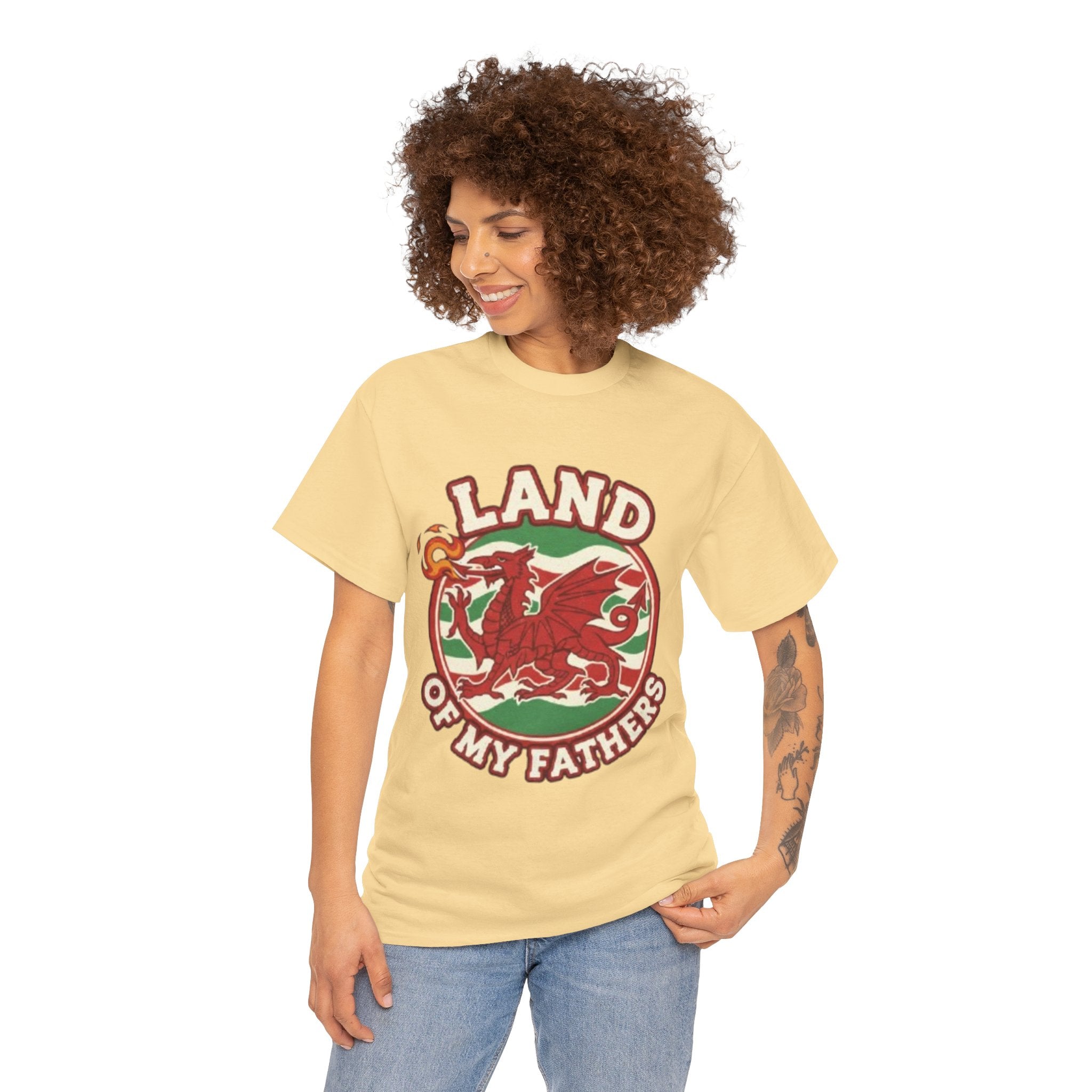 Land of My Fathers T‑Shirt — Welsh Dragon Vintage Crest Tee