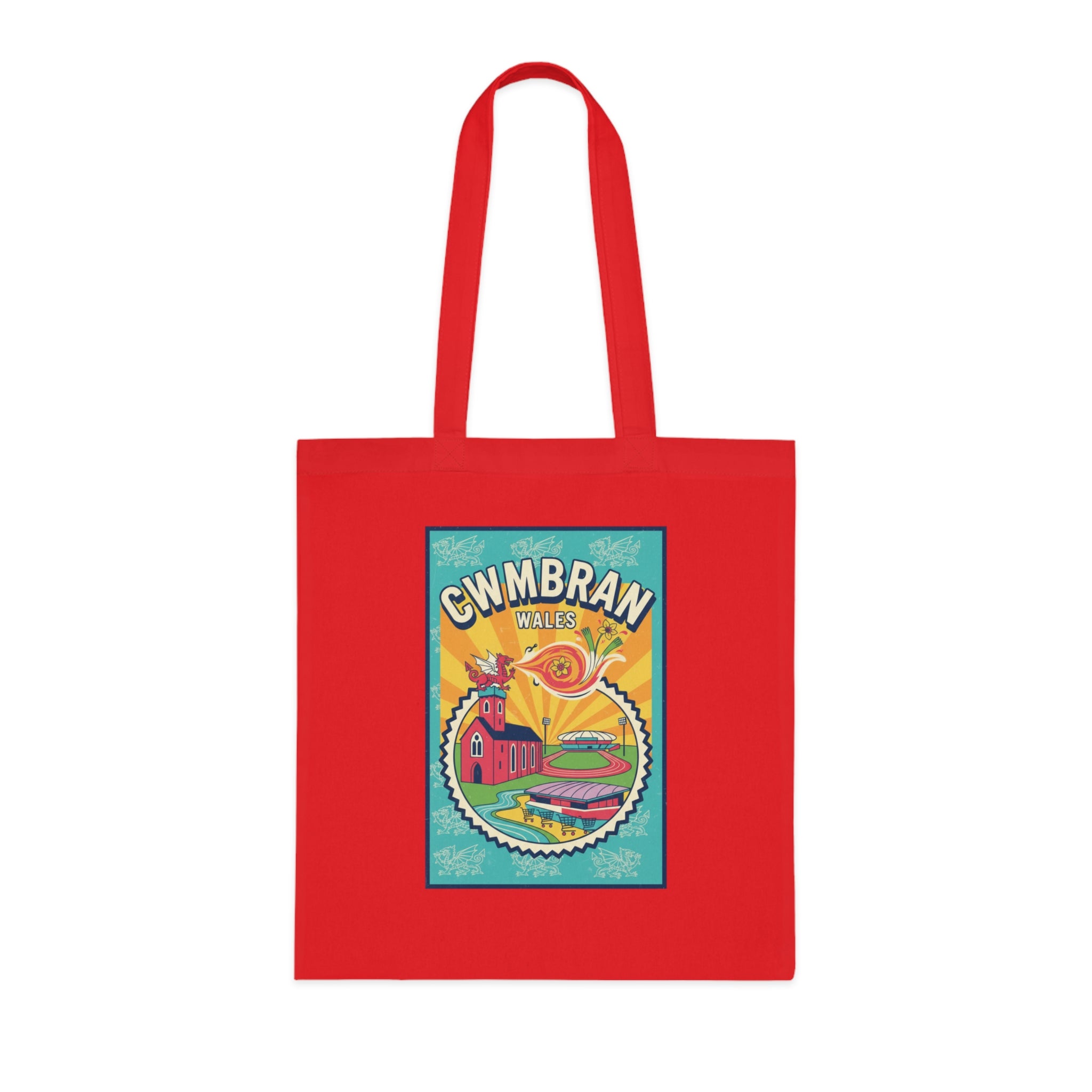 Cwmbran Wales Retro Travel Poster Cotton Tote Bag