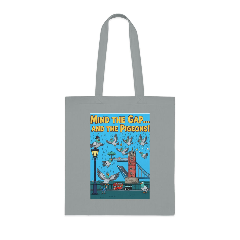 Vintage London Tote Bag — "Mind the Gap... and the Pigeons!" Illustrated Cotton Tote