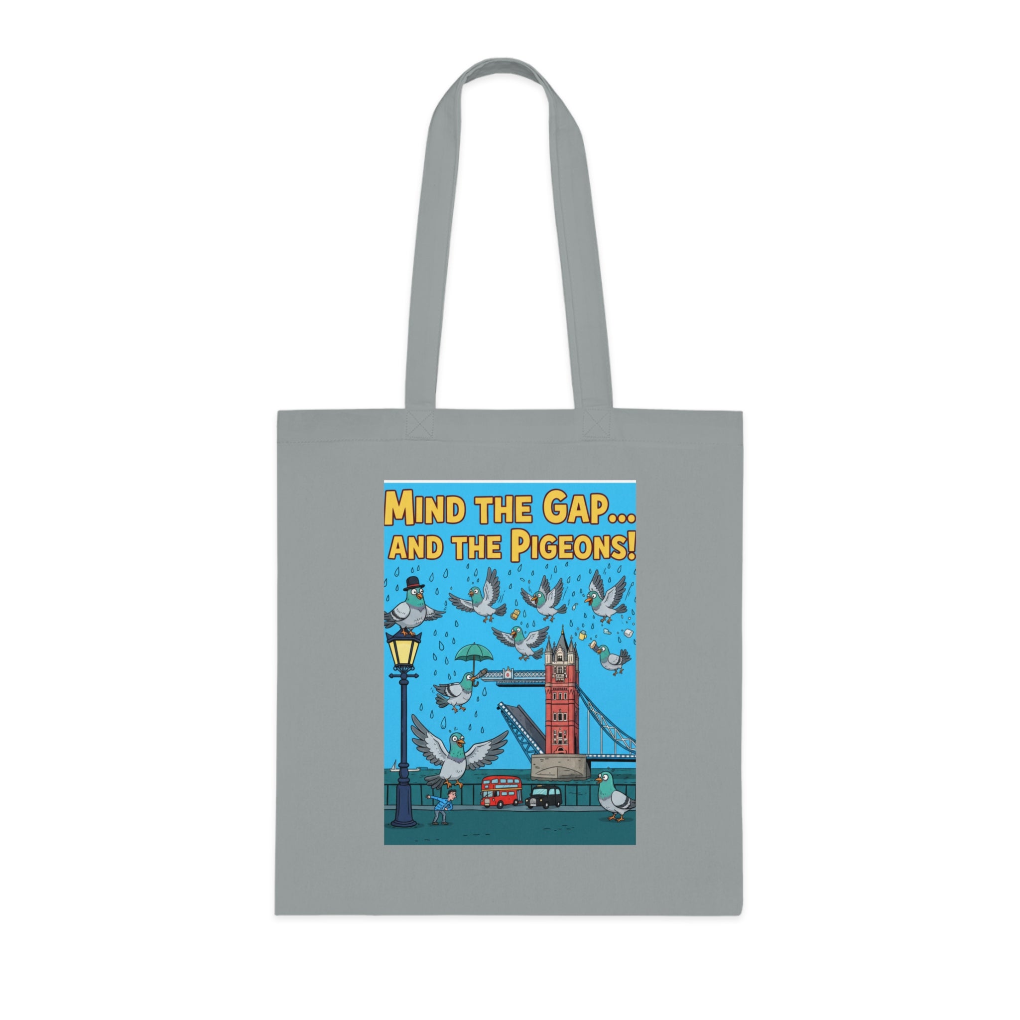 Vintage London Tote Bag — "Mind the Gap... and the Pigeons!" Illustrated Cotton Tote