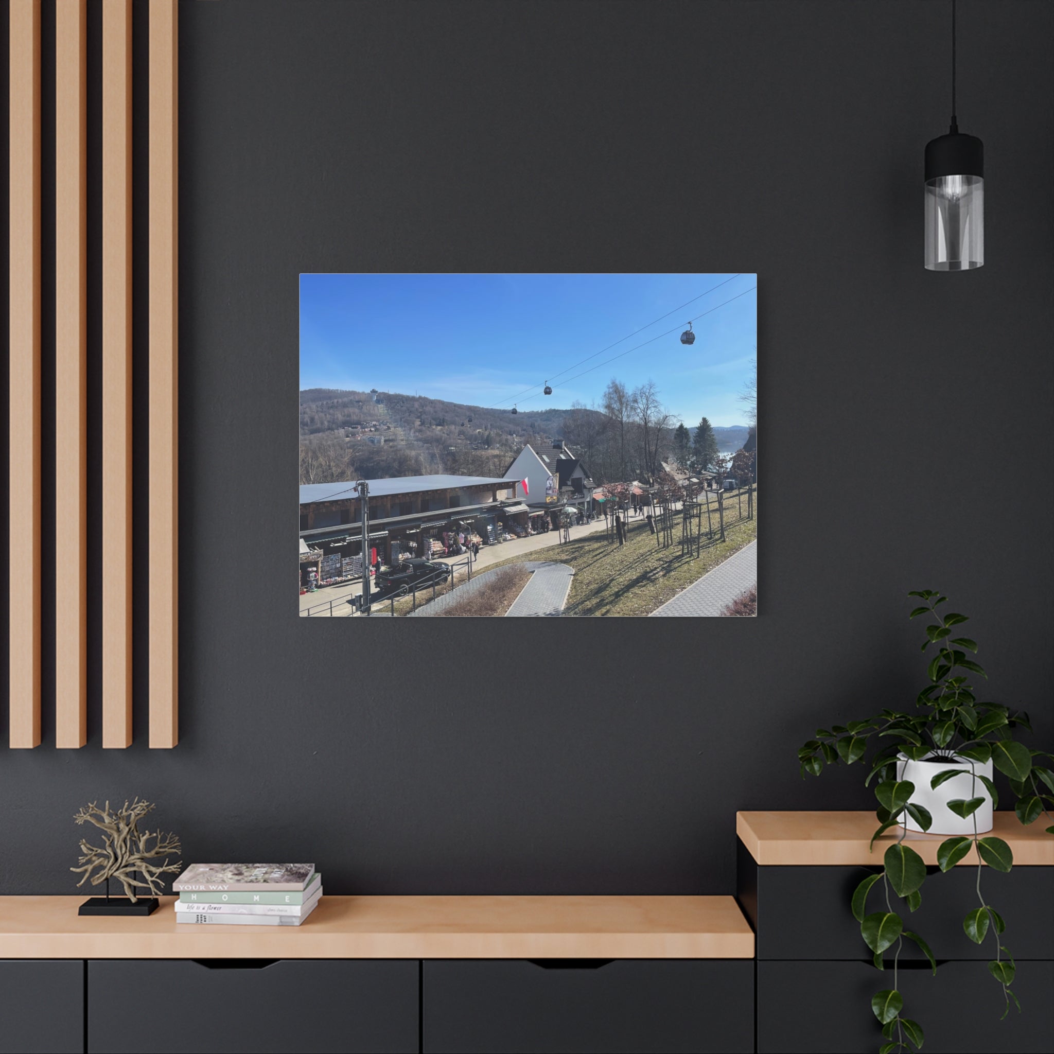 Resort Gondola Matte Canvas Wall Art — Mountain Village Landscape Print