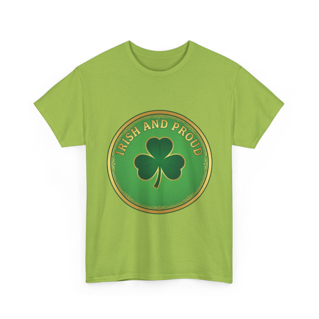 Irish and Proud T-Shirt — Green Shamrock Emblem Tee for St. Patrick's Day