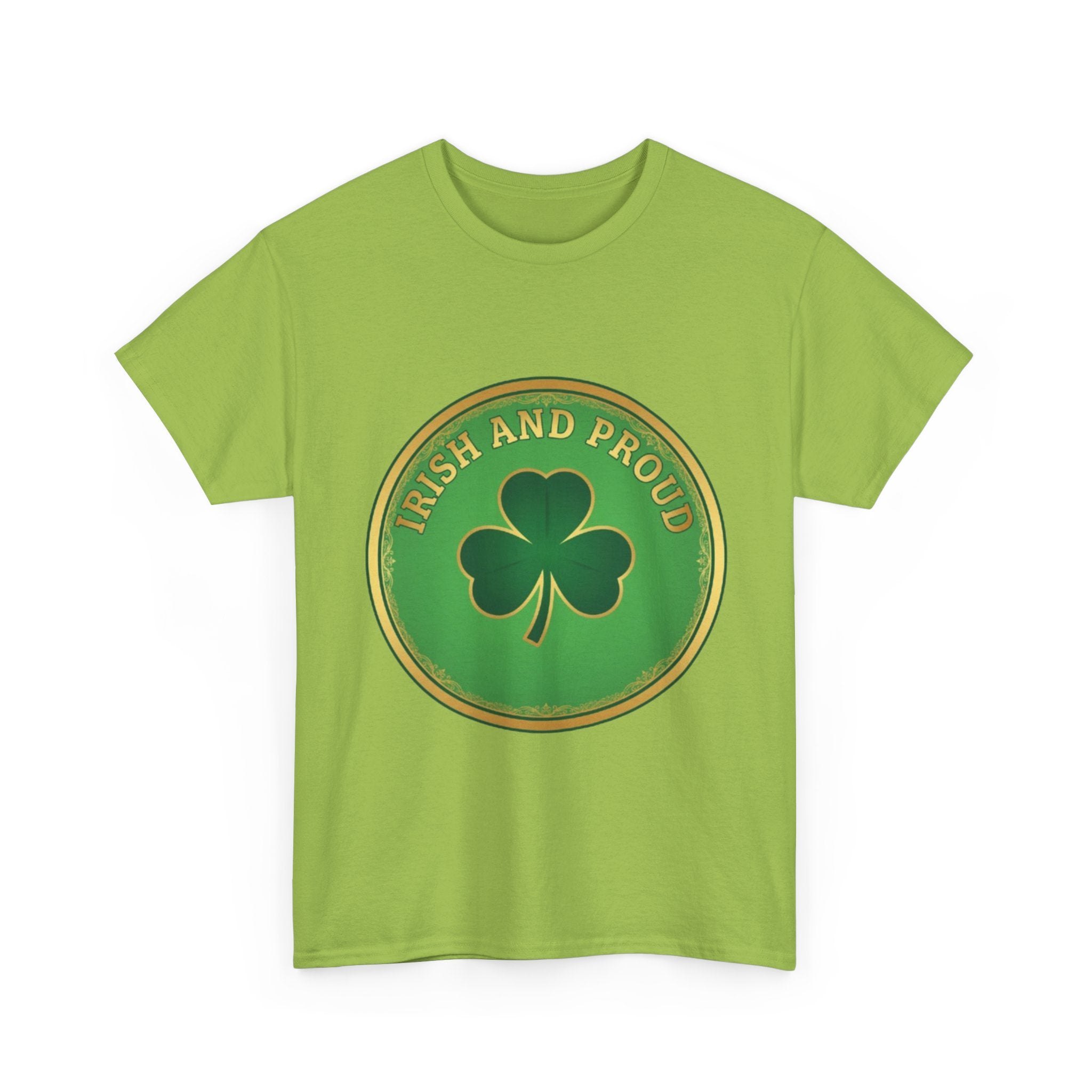 Irish and Proud T-Shirt — Green Shamrock Emblem Tee for St. Patrick's Day