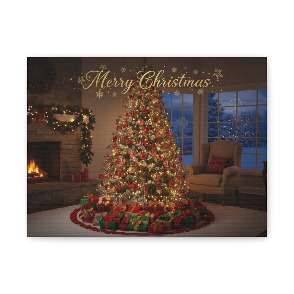 Merry Christmas Holiday Canvas Wall Art — Festive Living Room Christmas Tree Print