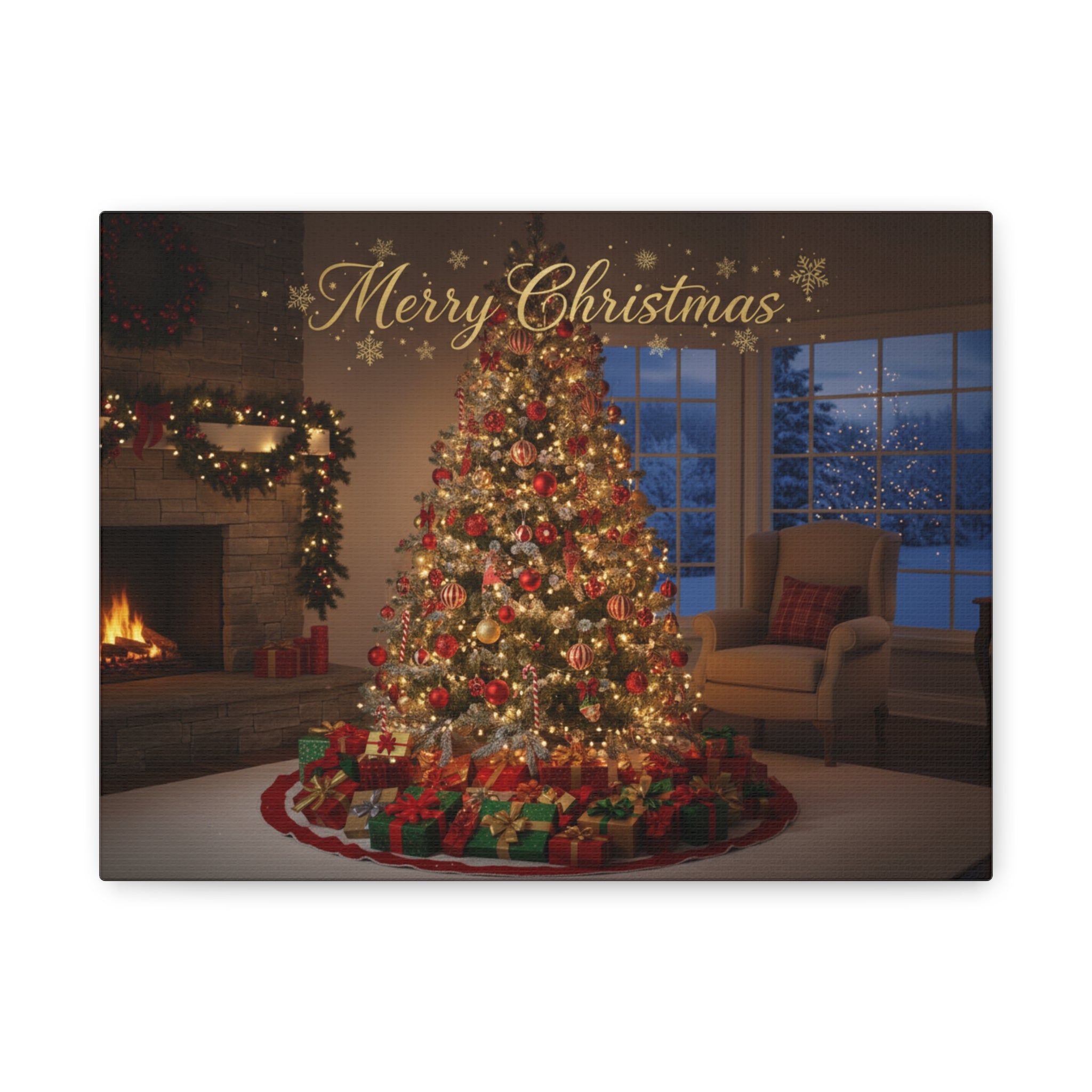 Merry Christmas Holiday Canvas Wall Art — Festive Living Room Christmas Tree Print