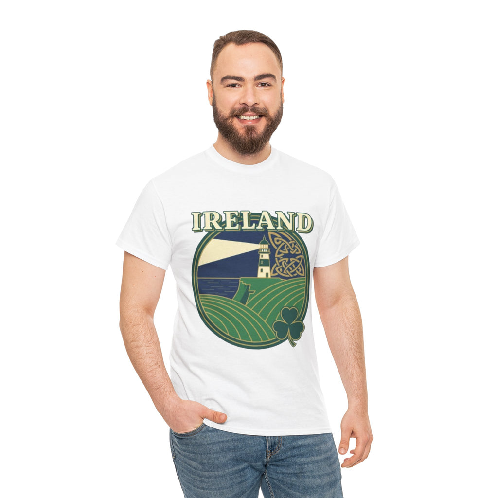 Ireland Scenic Tee — Celtic Lighthouse & Shamrock Graphic T-Shirt