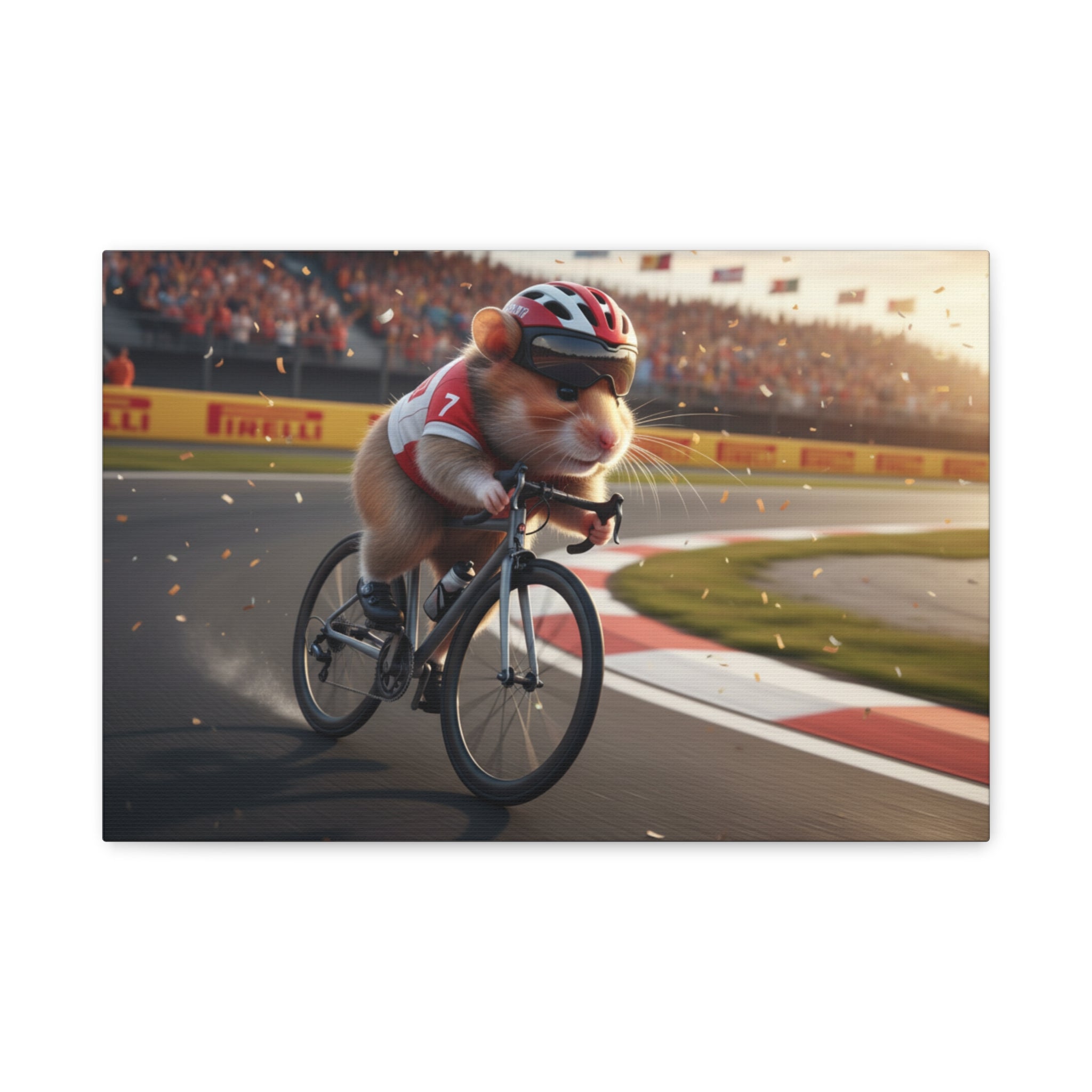 Cycling Hamster Canvas Art — Racing Hamster on Bike Matte Stretched Wall Art