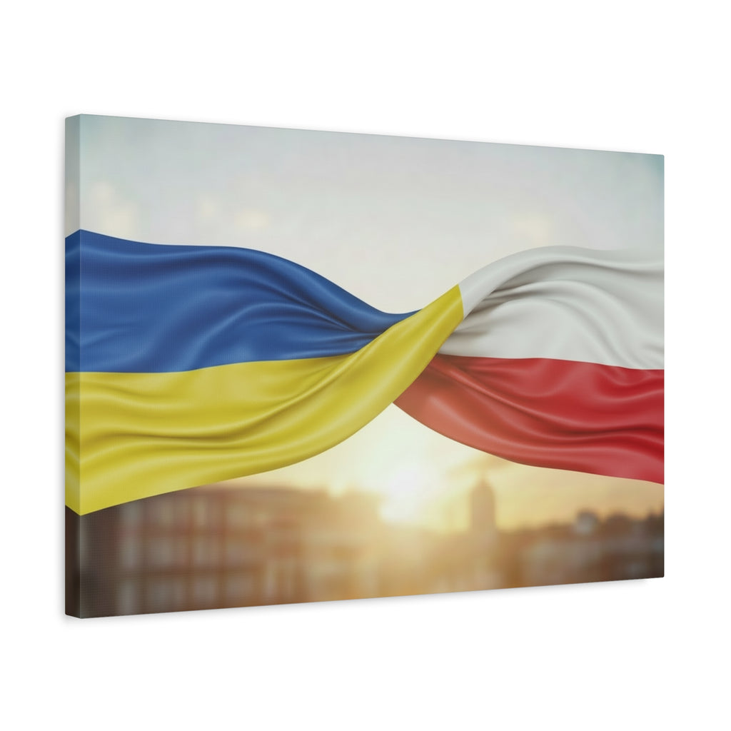 Ukrainian and Polish Flags Intertwined (Matte Stretched)