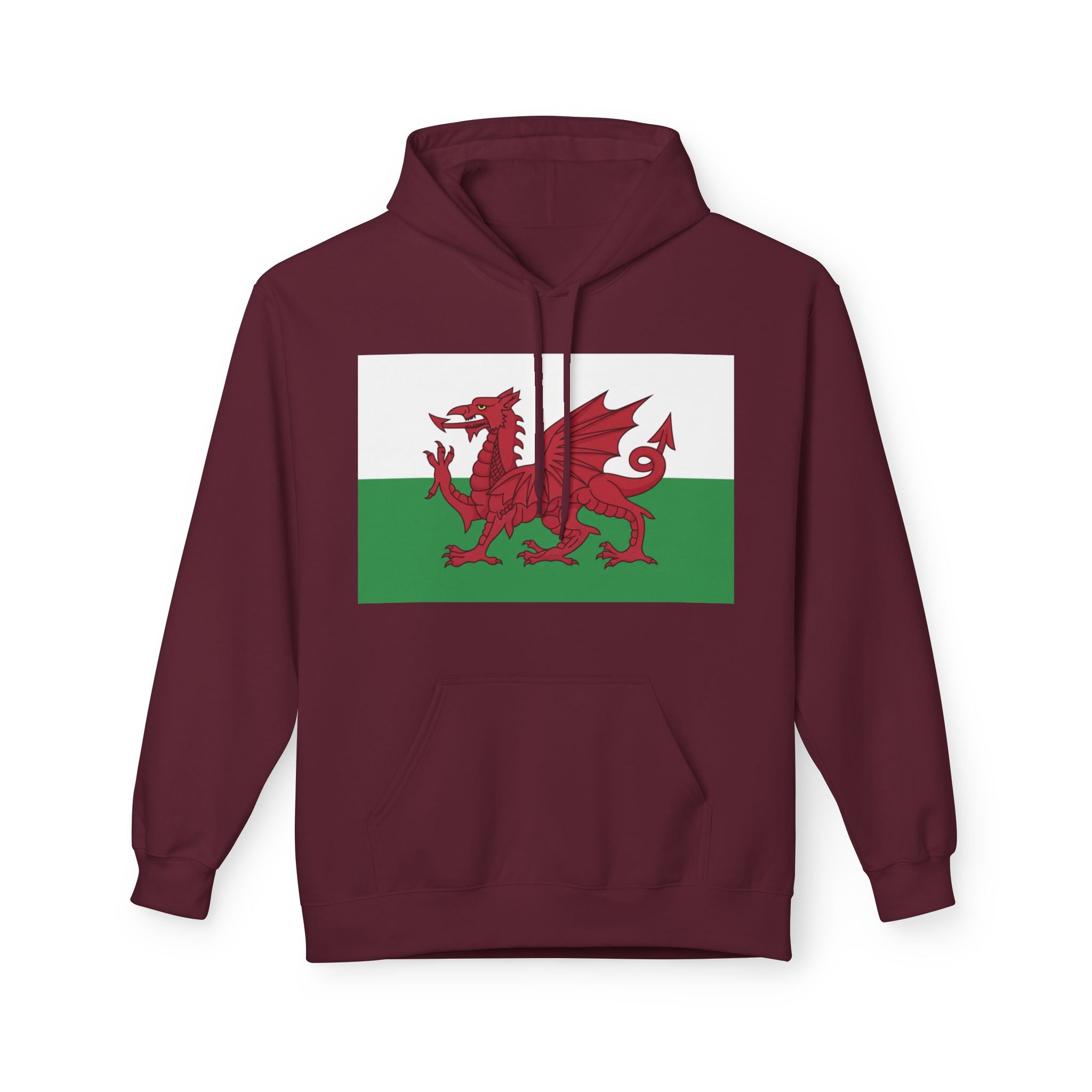 Welsh Dragon Hoodie — Retro Flag Front & Cute Red Dragon Back