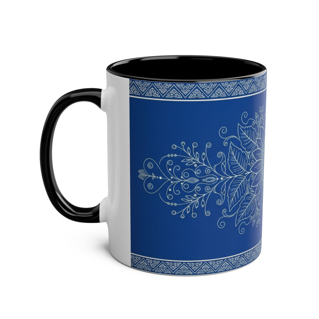 Sunflower Mandala Two-Tone Coffee Mug — Blue & Yellow 11oz