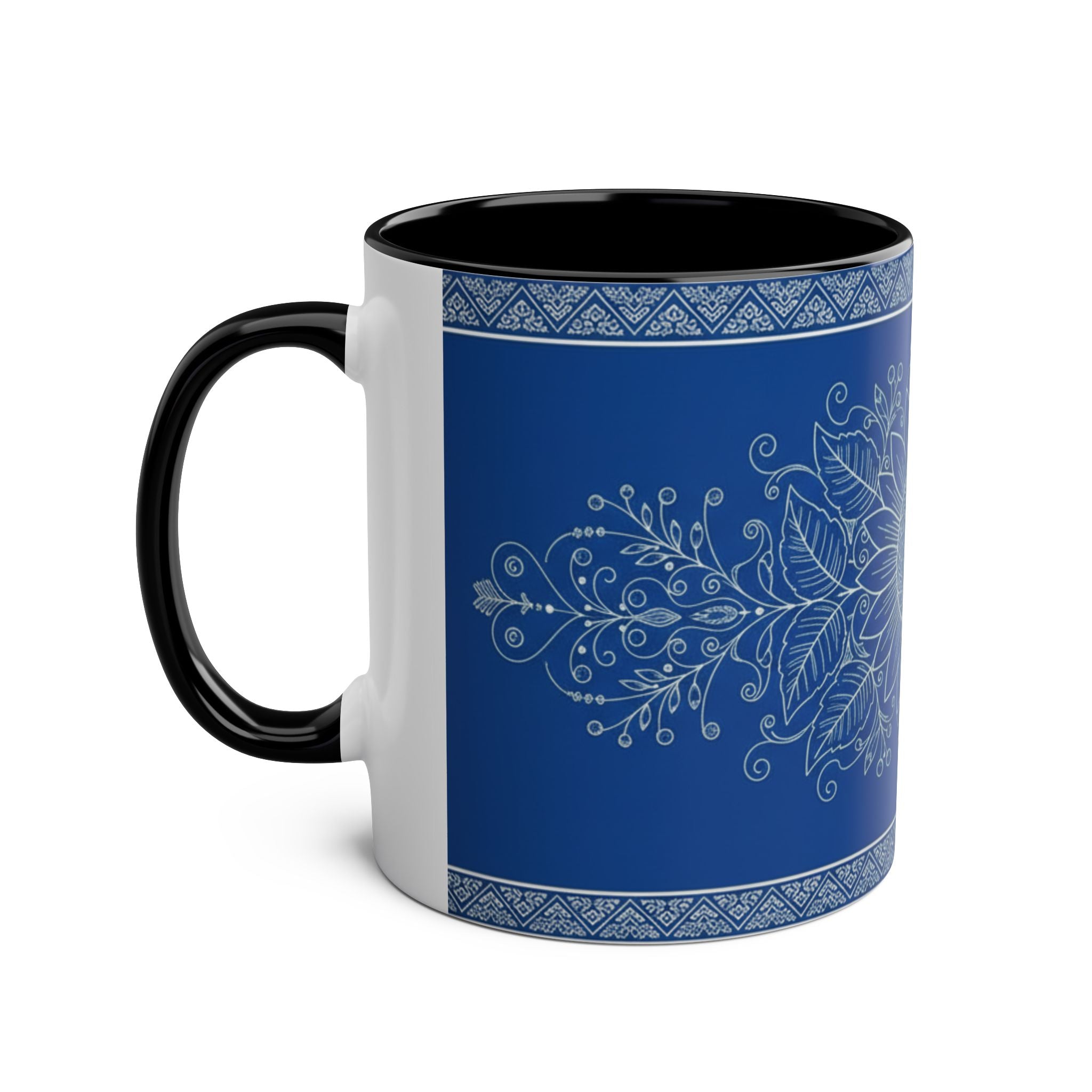 Sunflower Mandala Two-Tone Coffee Mug — Blue & Yellow 11oz