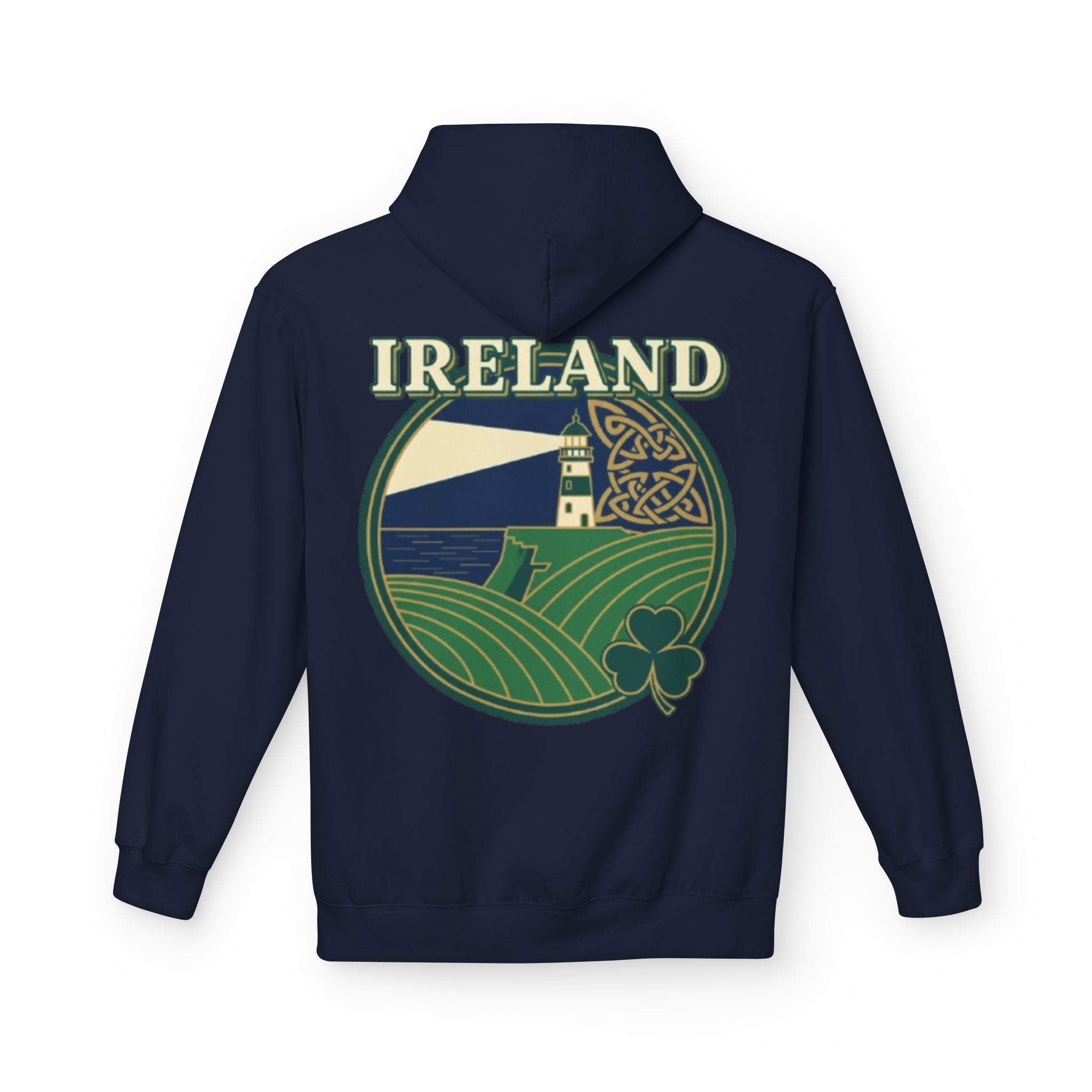 Ireland Lighthouse Hoodie — Celtic Shamrock Travel Sweatshirt