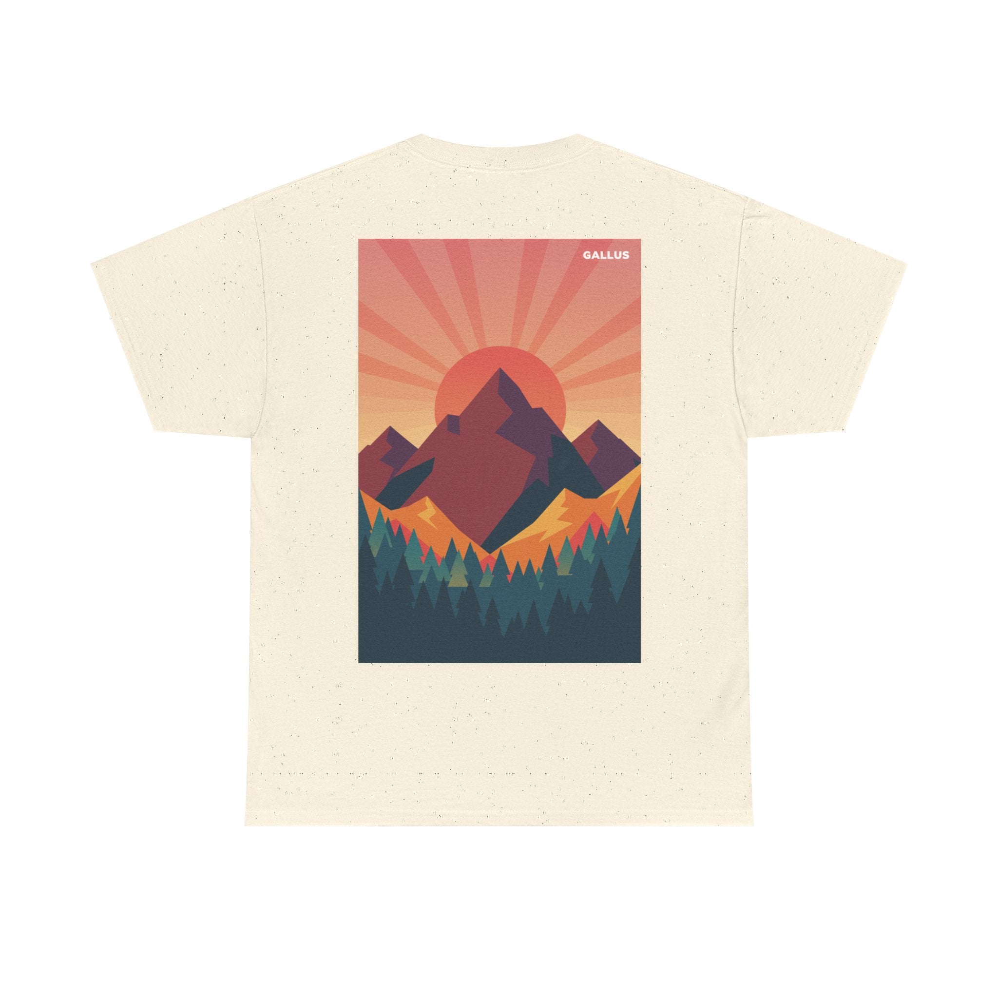Mountain Sunset Graphic Tee — Vintage Nature Poster Back Print