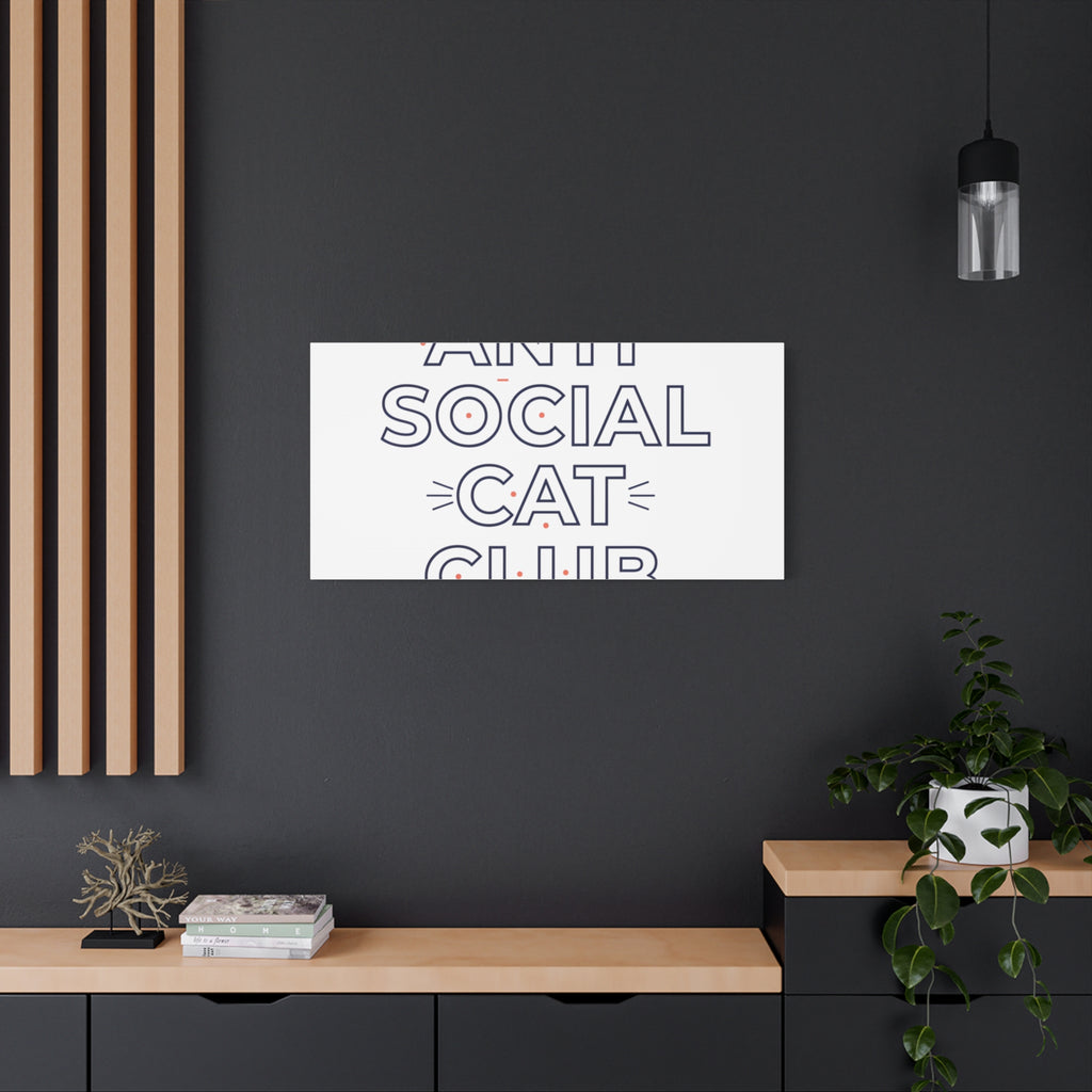 Anti Social Cat Club Canvas | Outline-Only Typography, Hollow Letter Art