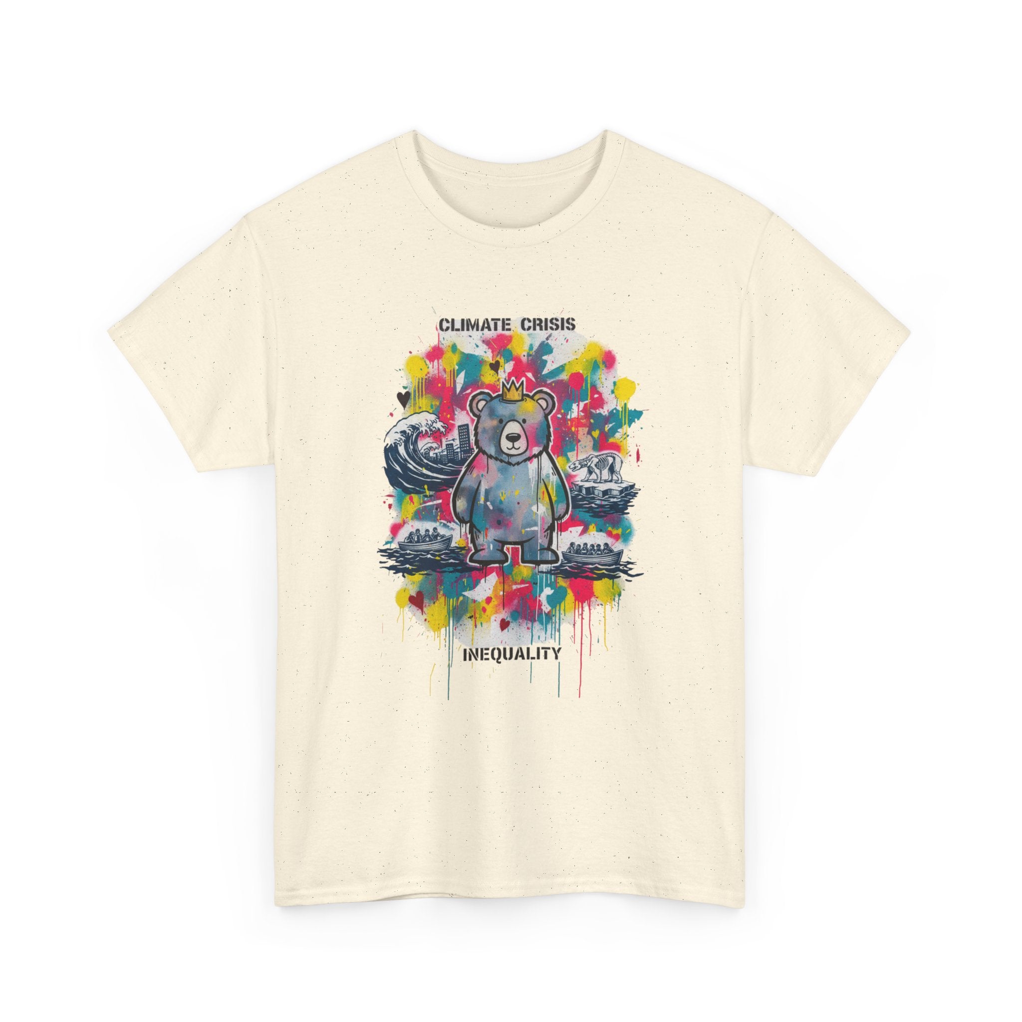 Graffiti Bear Tee — Colourful 'Climate Crisis' & 'Inequality' Graphic T-Shirt