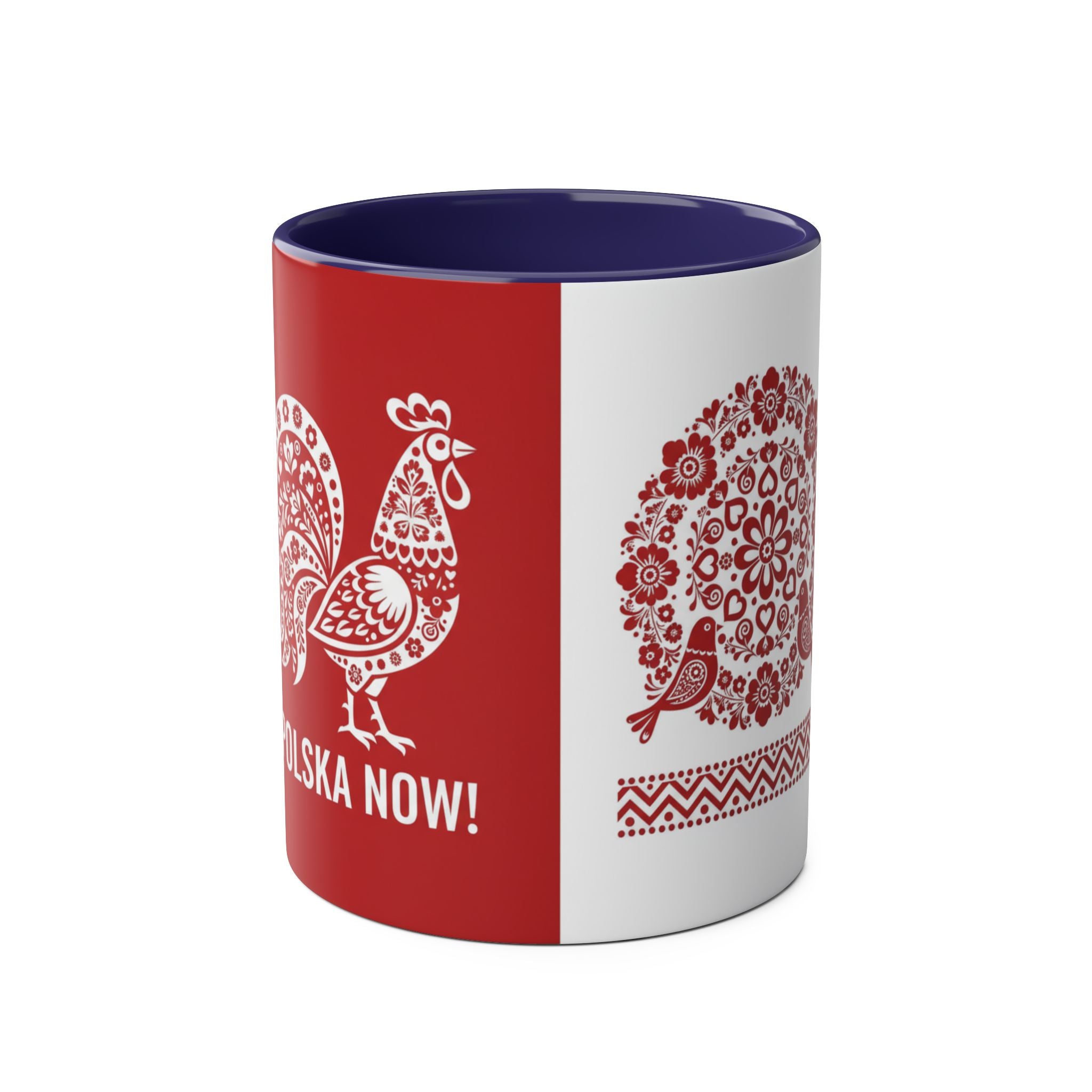 Polish Folk Rooster Coffee Mug — 'Polska Now!' Two-Tone 11oz Ceramic