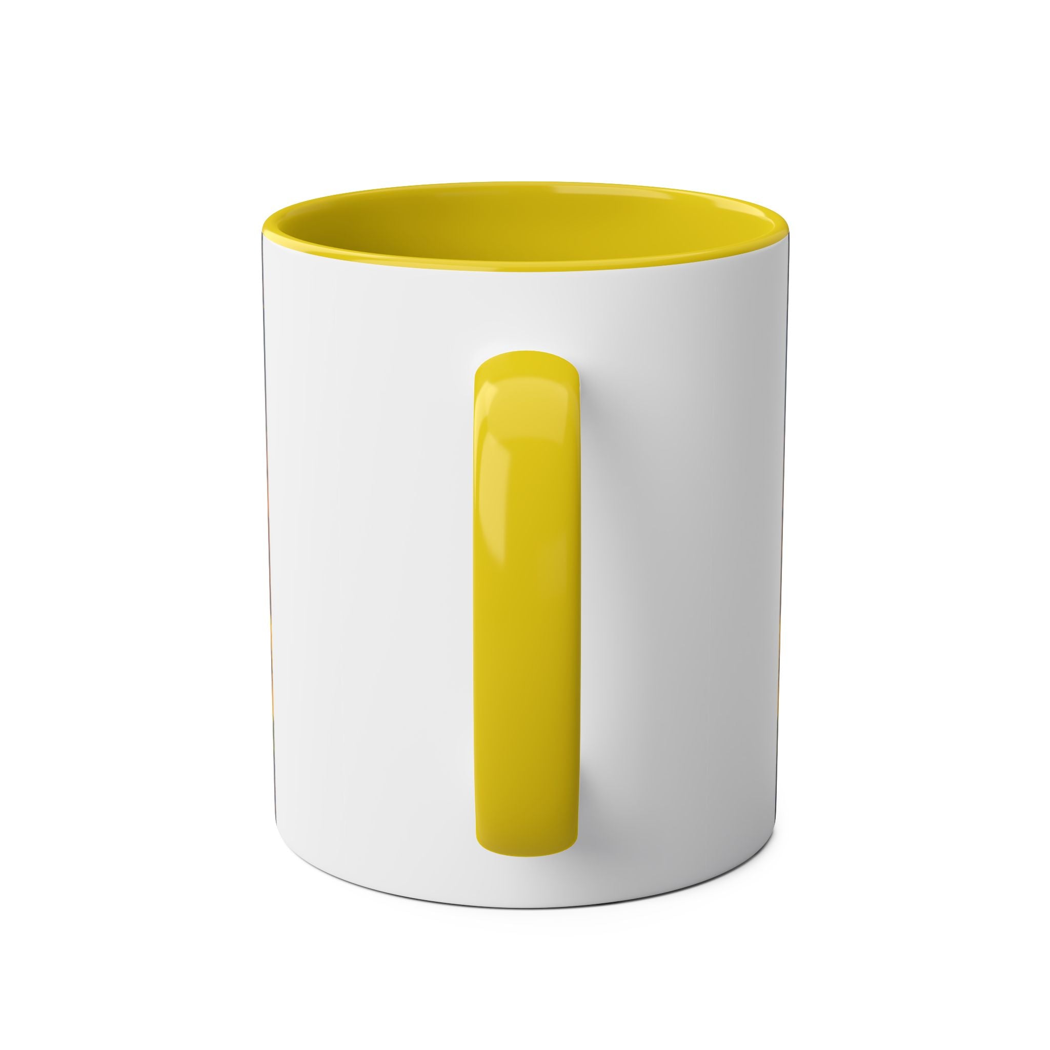Sunflower Field Ceramic Mug — Two-Tone 11oz Coffee Cup with Sunrise & Windmills Design