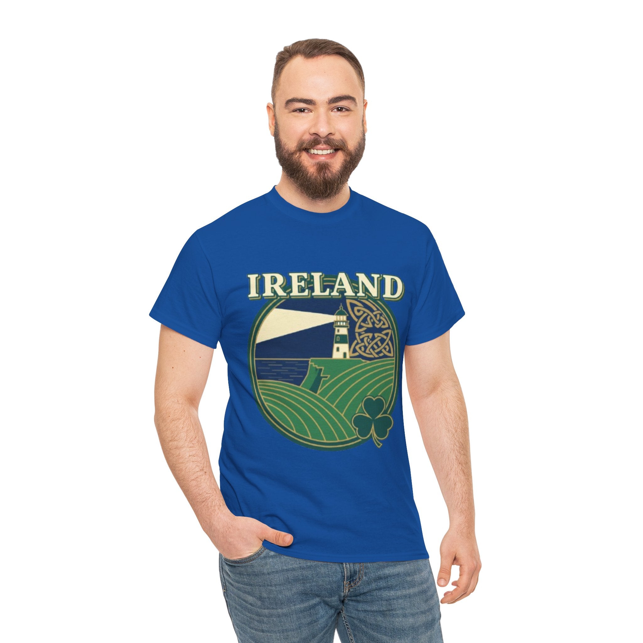 Ireland Scenic Tee — Celtic Lighthouse & Shamrock Graphic T-Shirt
