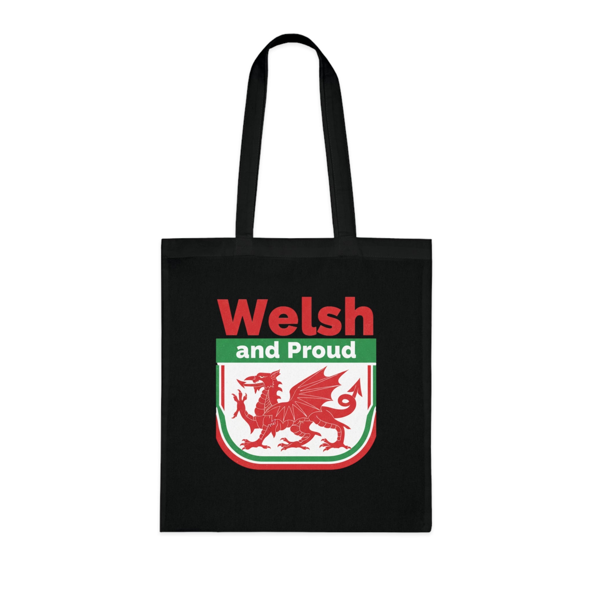 Welsh and Proud Tote Bag — Cotton Reusable Shopping Tote with Red Dragon Design