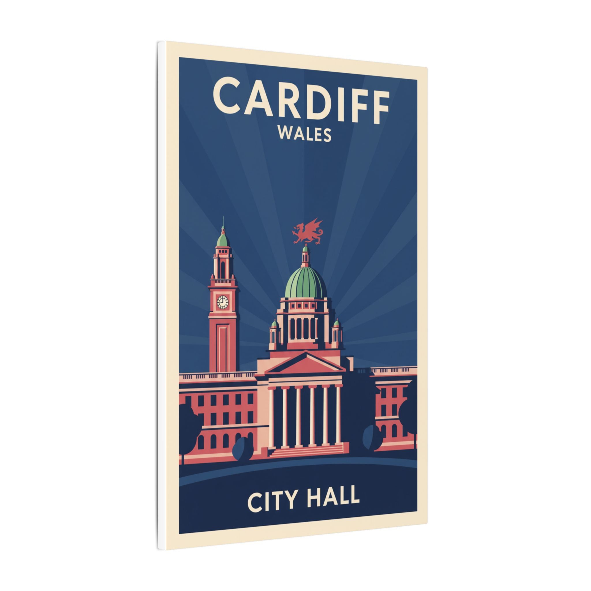 Cardiff City Hall Matte Canvas Wall Art — Vintage Wales Travel Poster