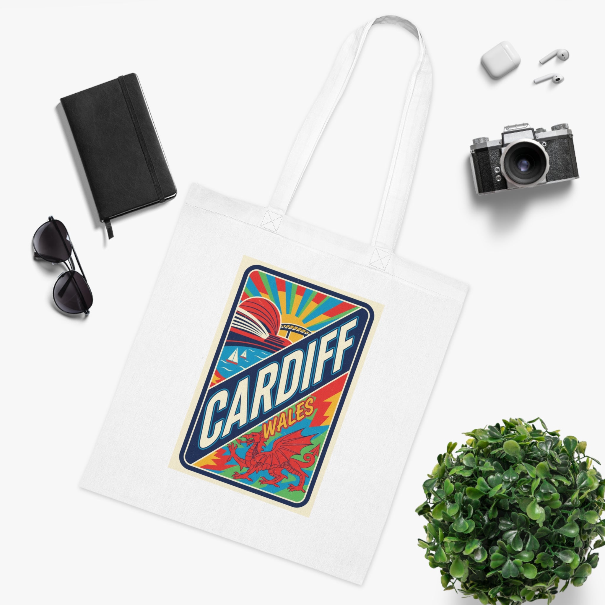 Cardiff Wales Retro Sunrise Cotton Tote