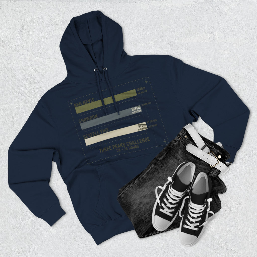 Three Peaks Challenge Hoodie — Retro Ben Nevis, Scafell Pike & Snowdon Pullover