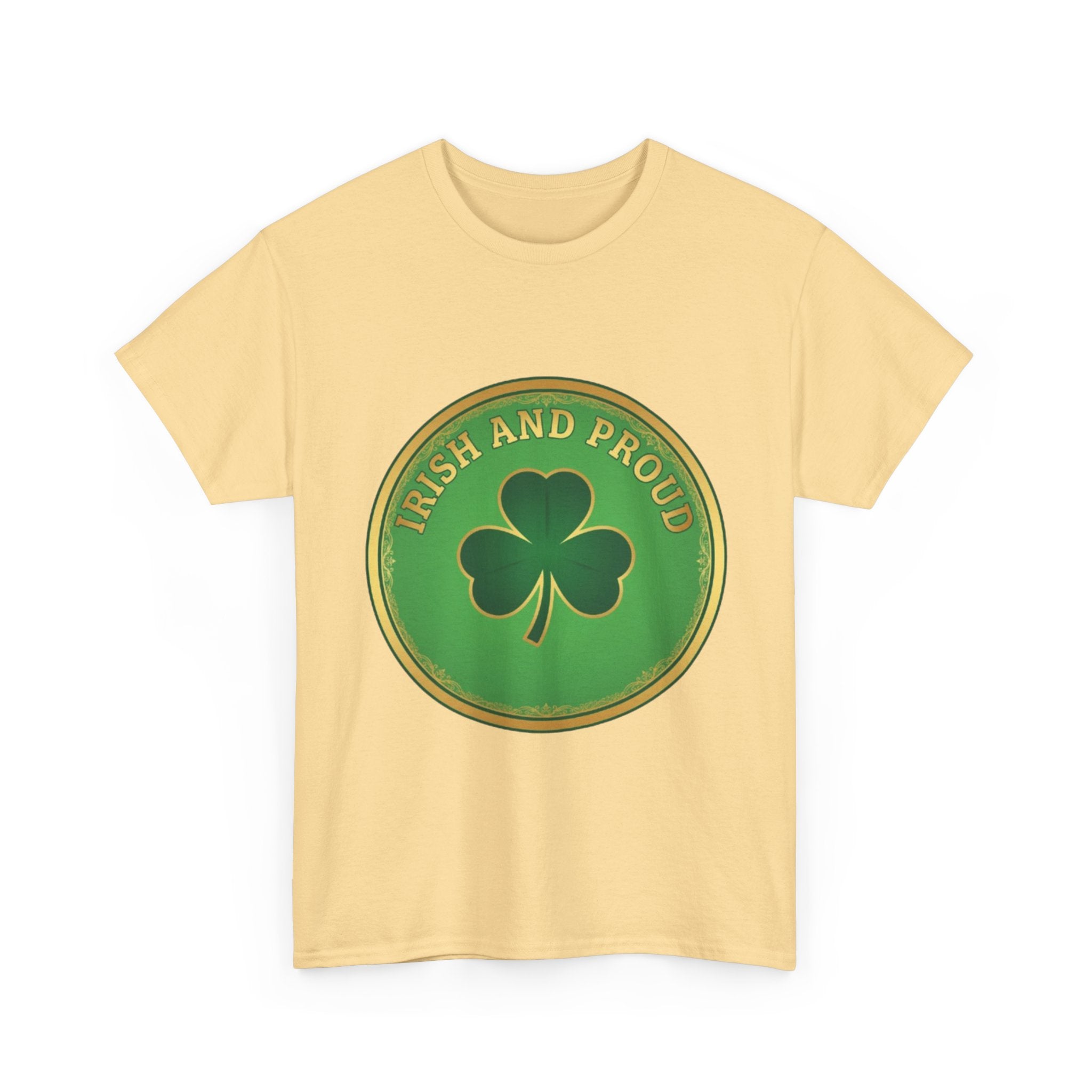 Irish and Proud T-Shirt — Green Shamrock Emblem Tee for St. Patrick's Day