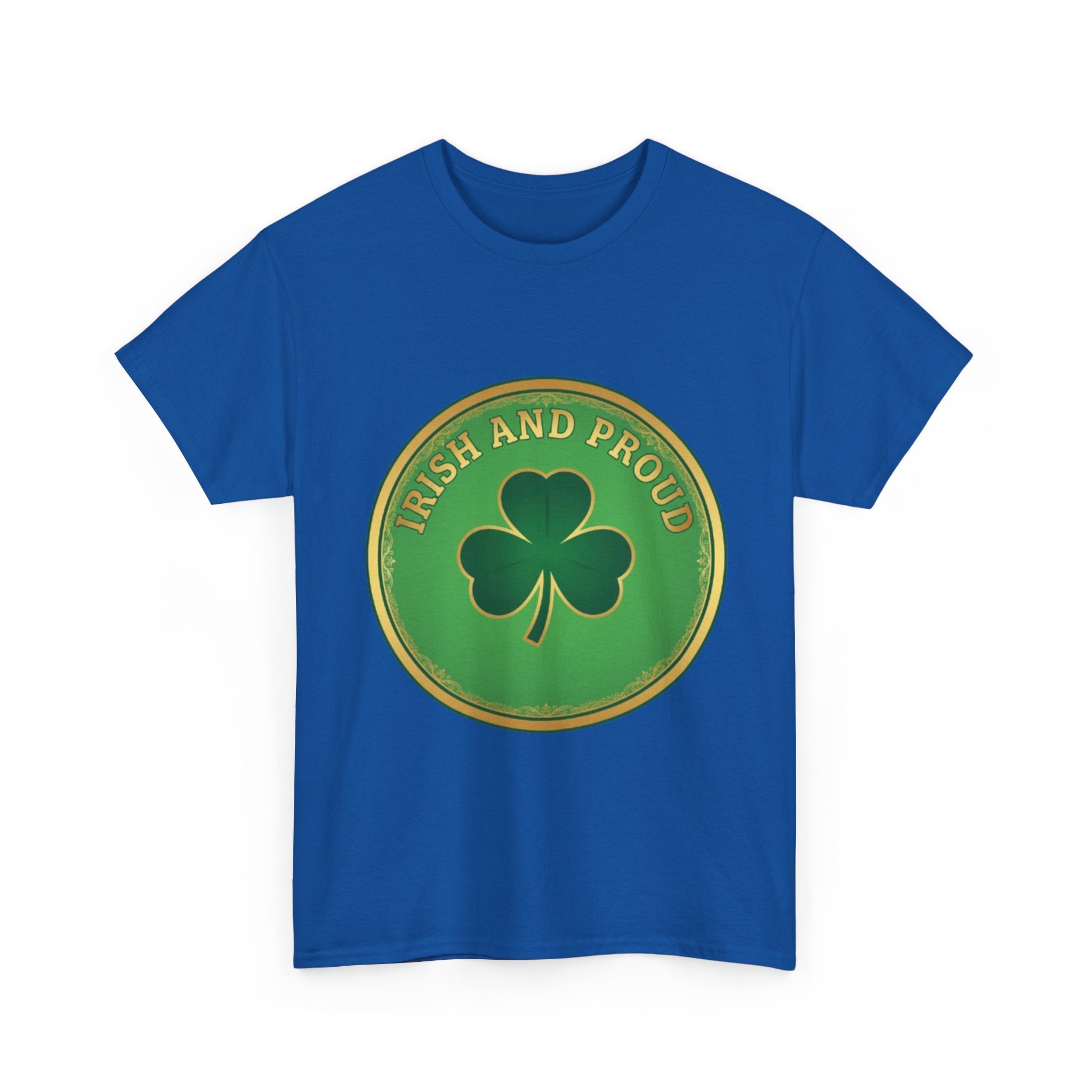 Irish and Proud T-Shirt — Green Shamrock Emblem Tee for St. Patrick's Day