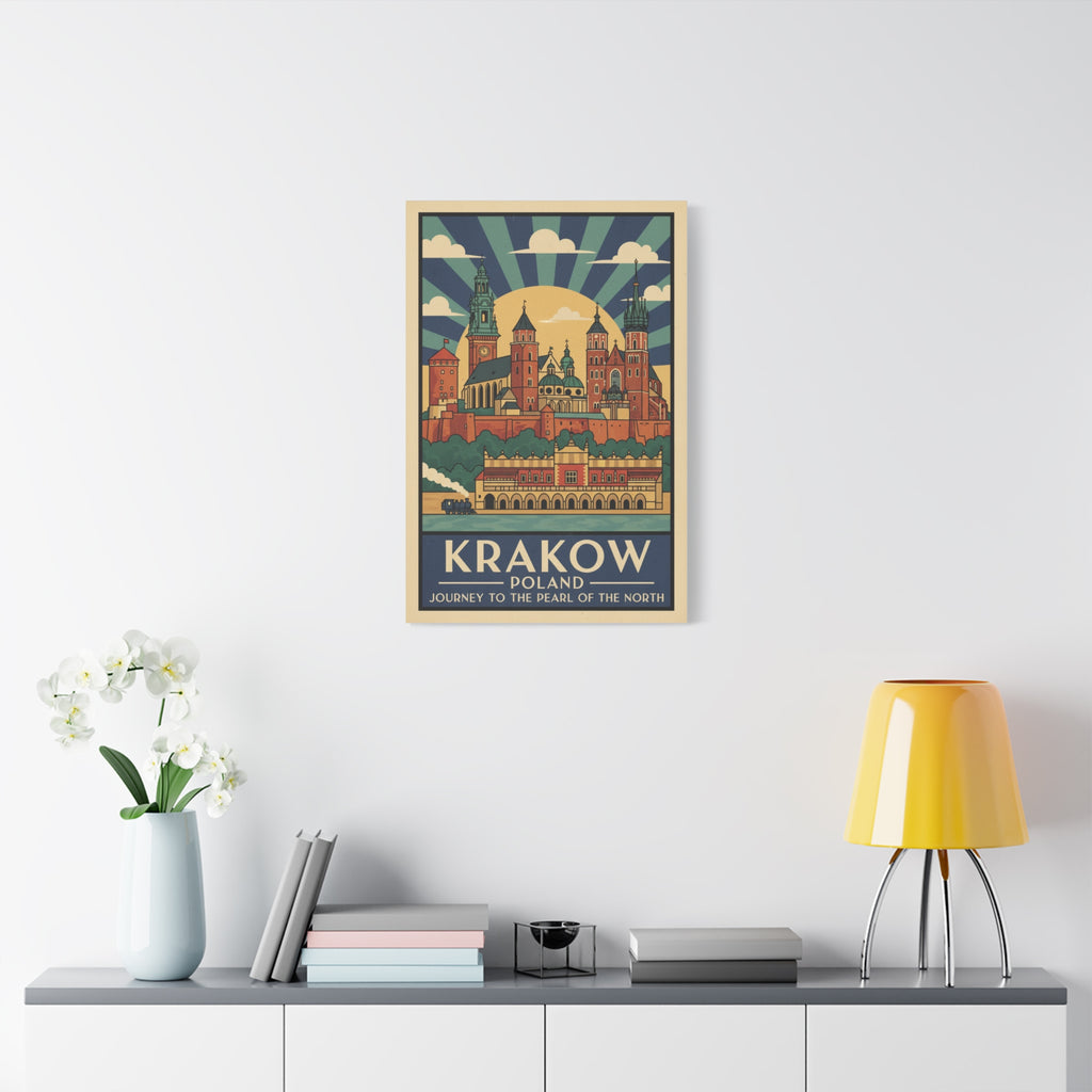 Krakow Poland Vintage Travel Poster Canvas — Matte Stretched Wall Art