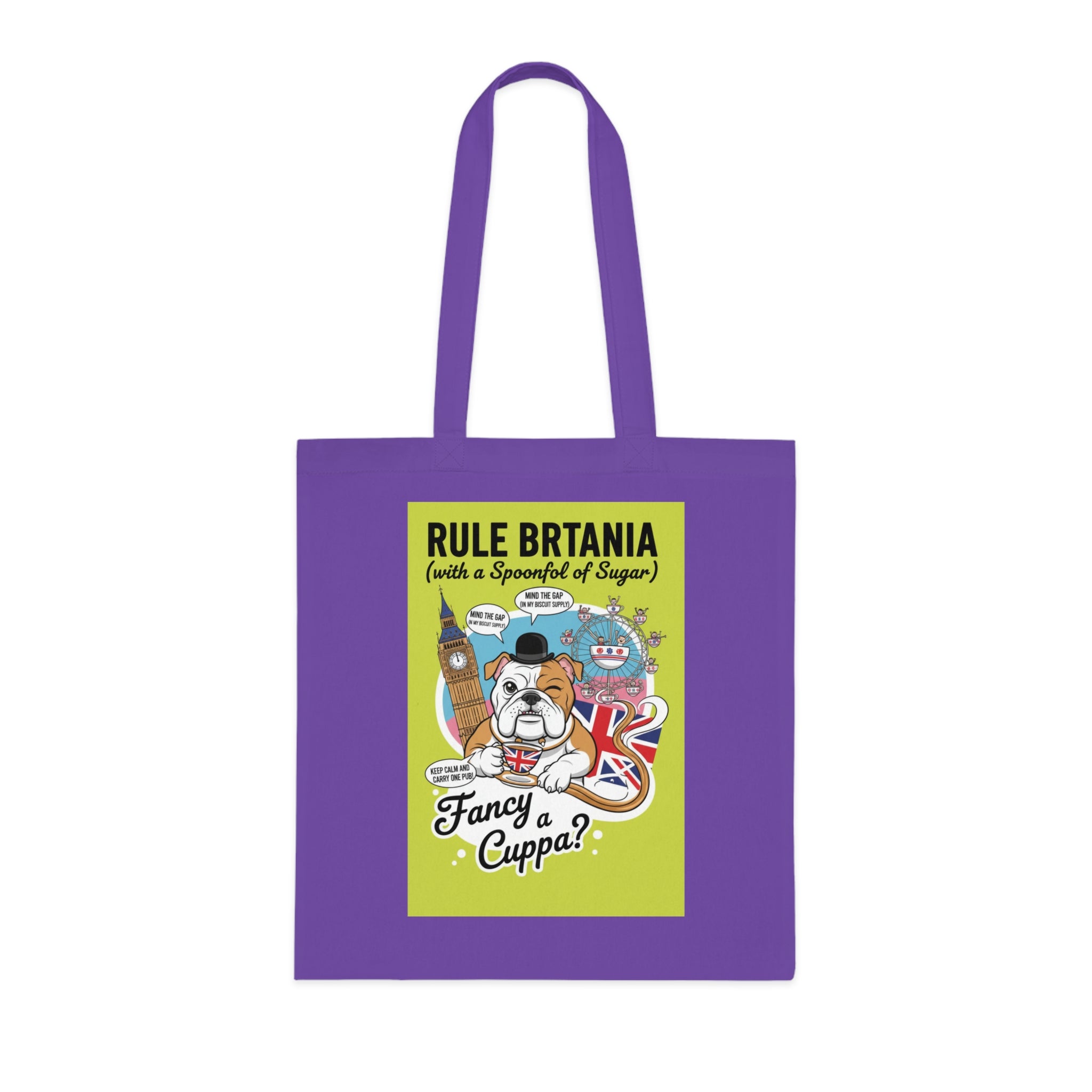 British Bulldog Tote Bag – "Fancy a Cuppa?" Cotton Grocery & Market Bag