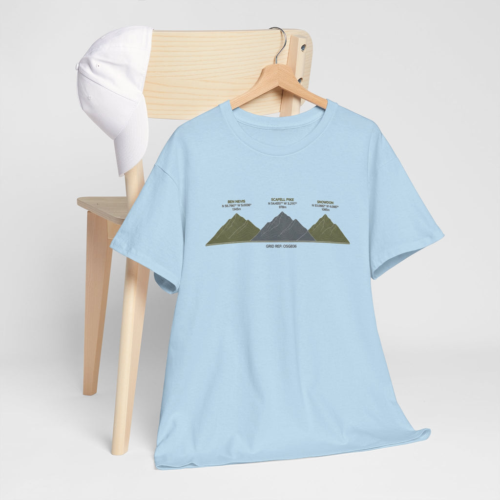 Three Peaks Challenge Graphic T-Shirt — Retro UK Mountain Hiking Tee