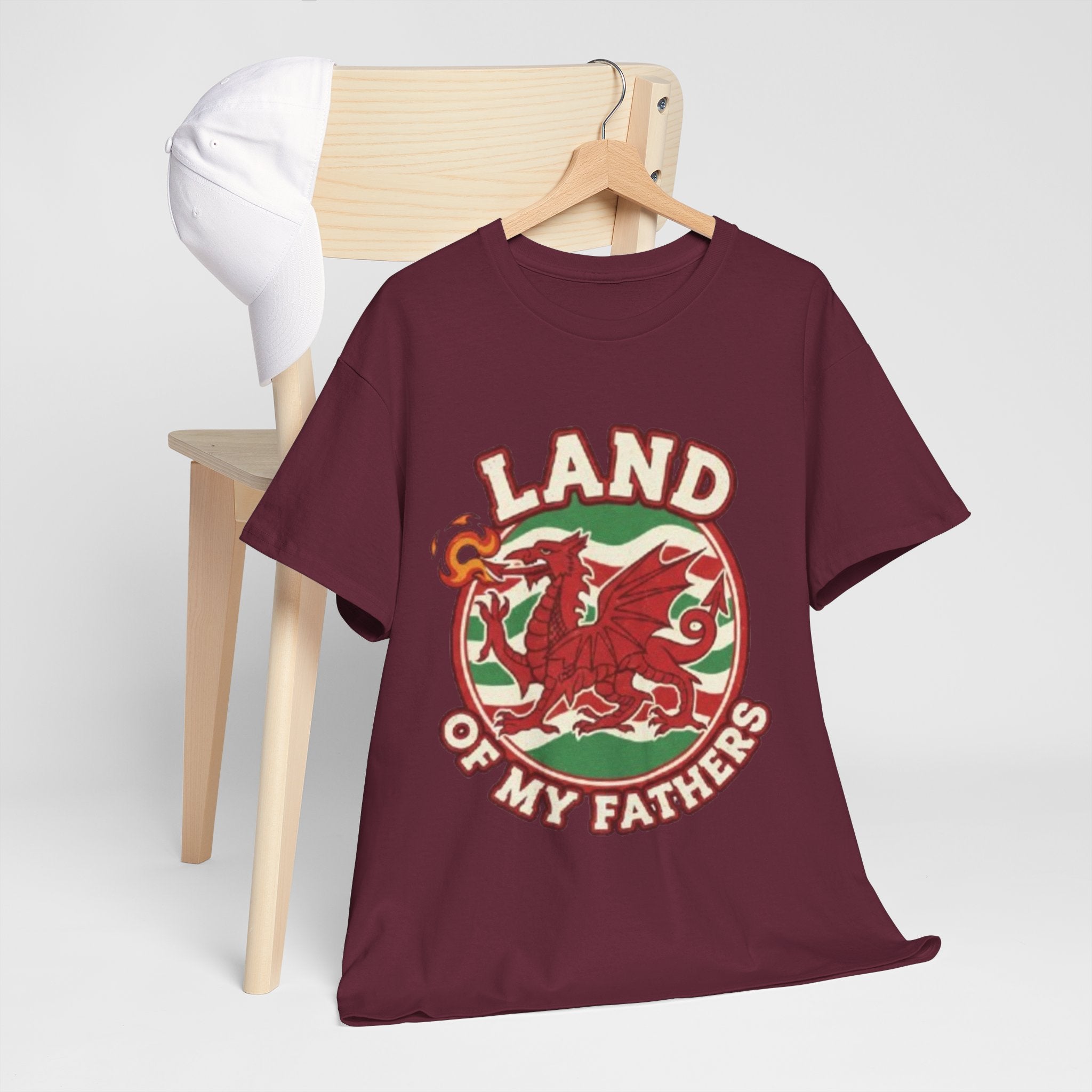 Land of My Fathers T‑Shirt — Welsh Dragon Vintage Crest Tee