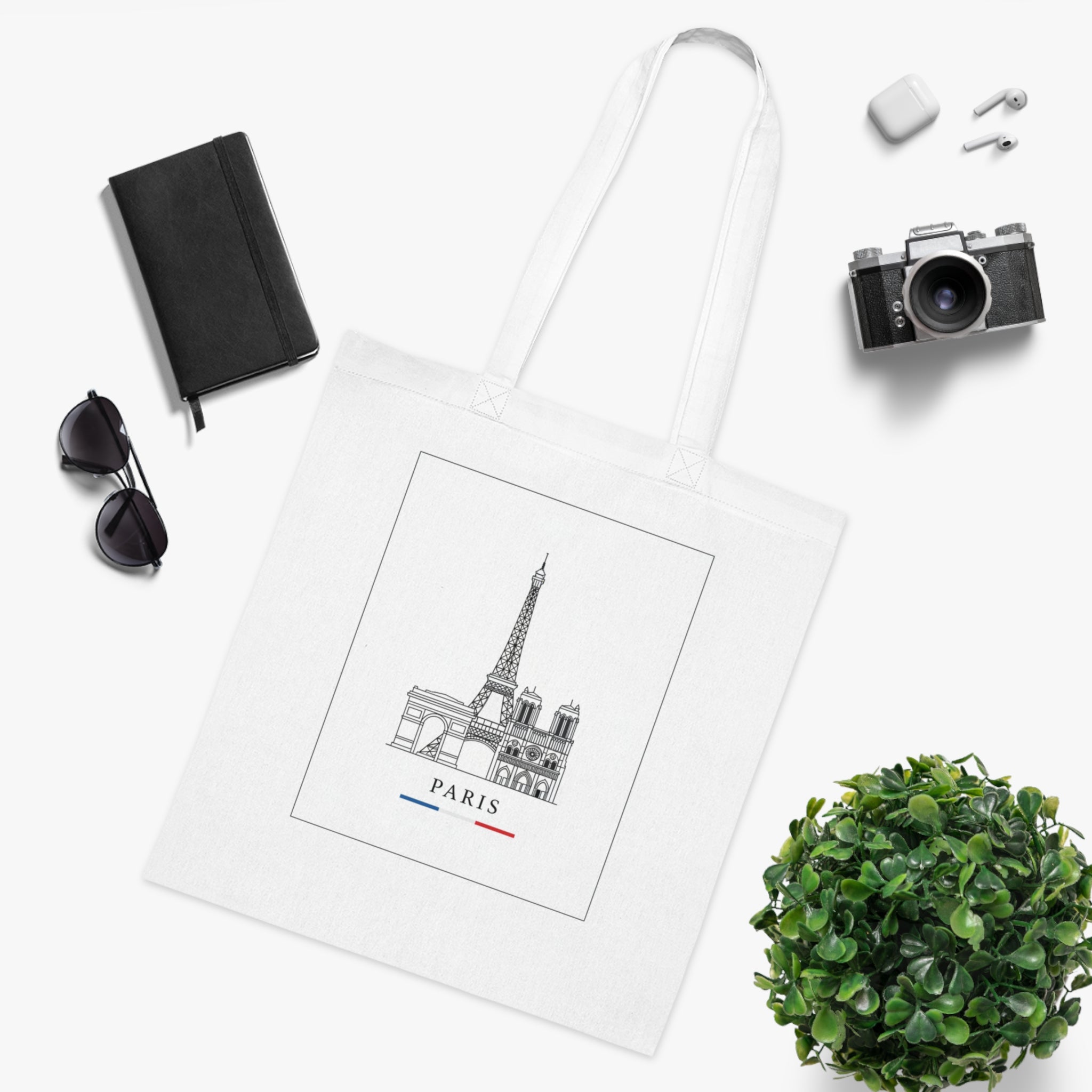 Paris Skyline Cotton Tote — Minimal Eiffel Tower & Notre-Dame Illustration
